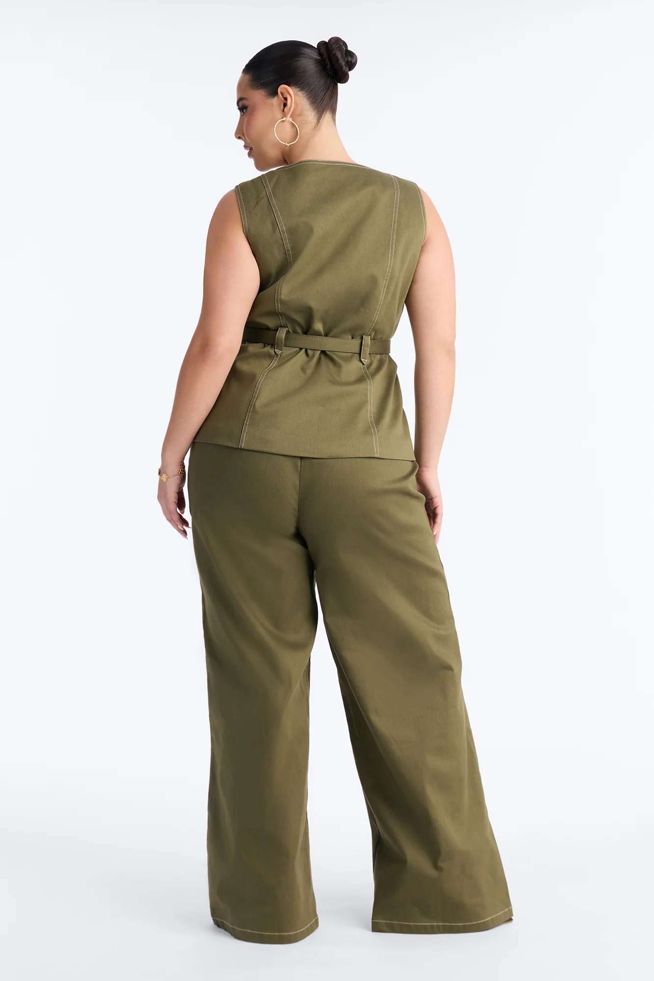 Maya Belted Vest Pant Set - Dark Olive - Image 8