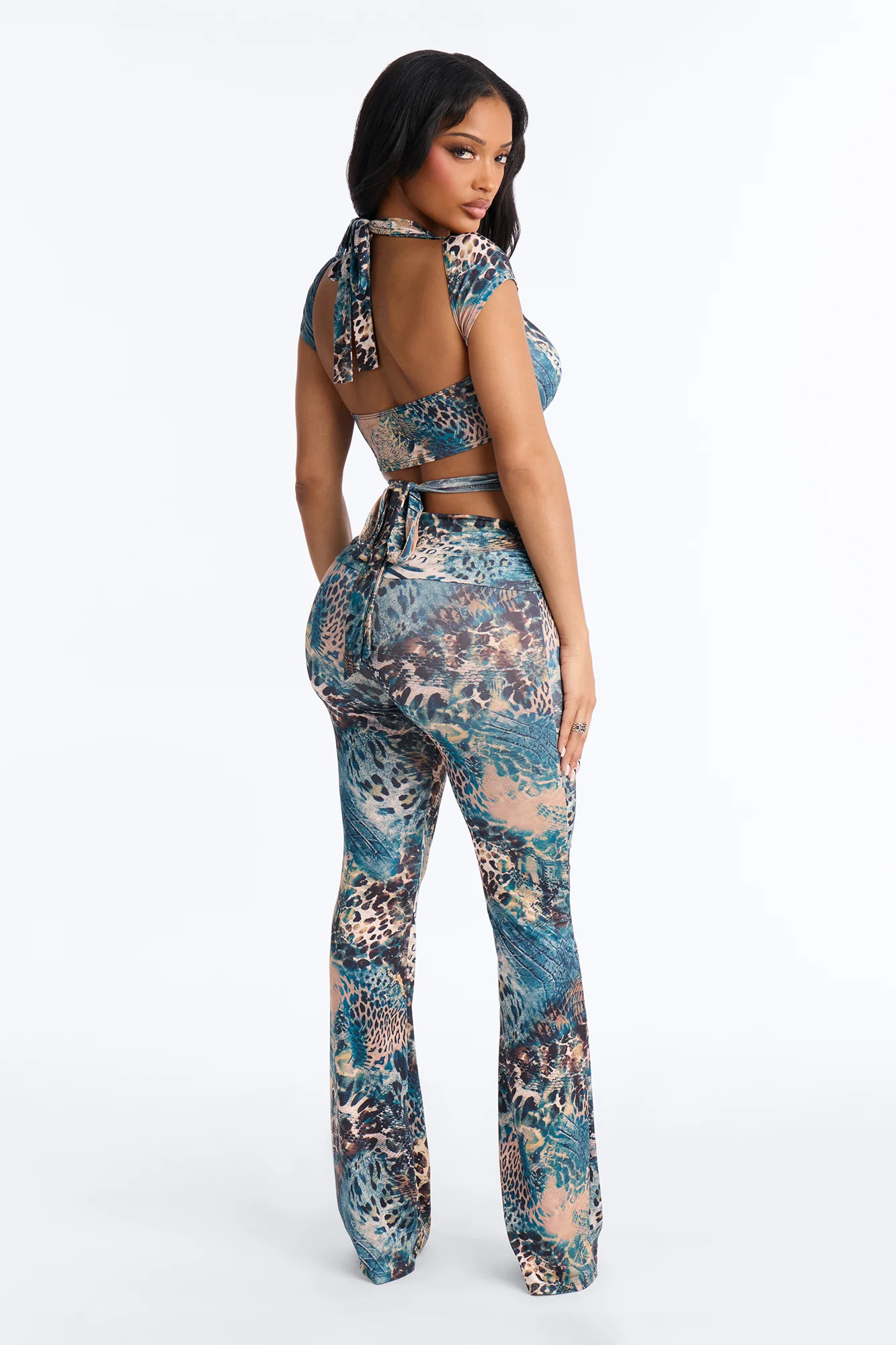 Maya Halter Neck Pant Set - Teal/combo - Image 4
