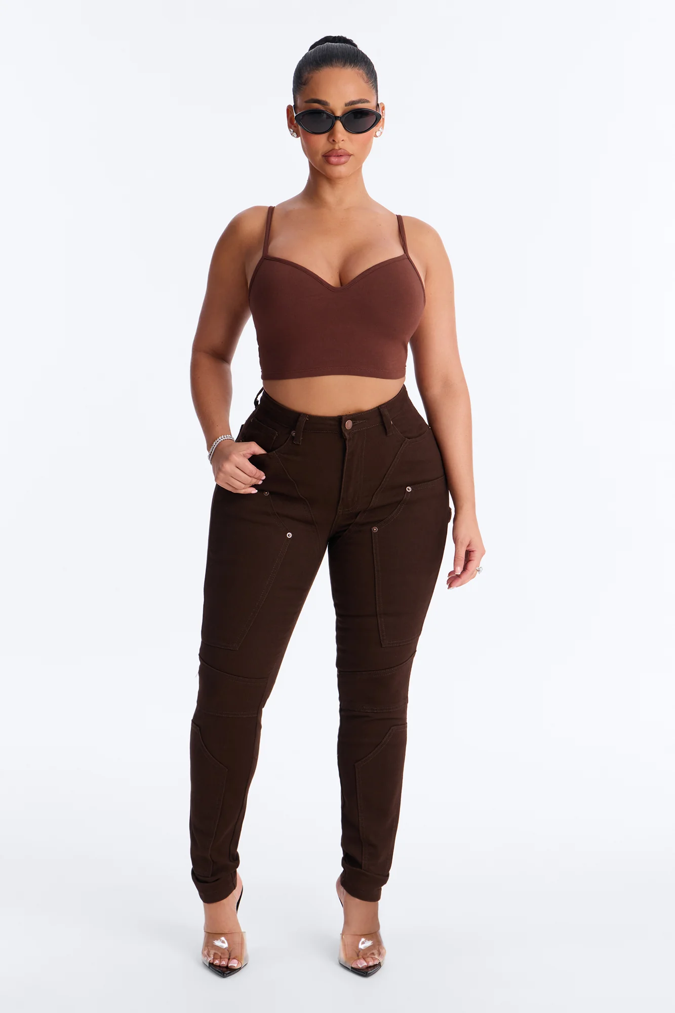 Maya Sweetheart Neck Padded Cami - Brown - Image 2