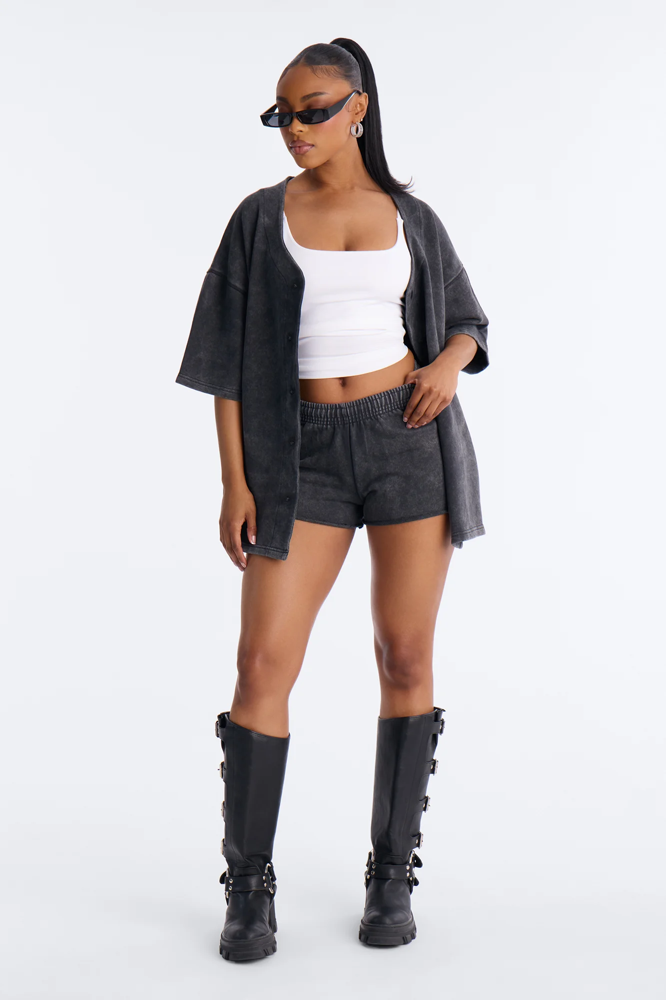 Maya Washed Micro Sweatshorts - Charcoal