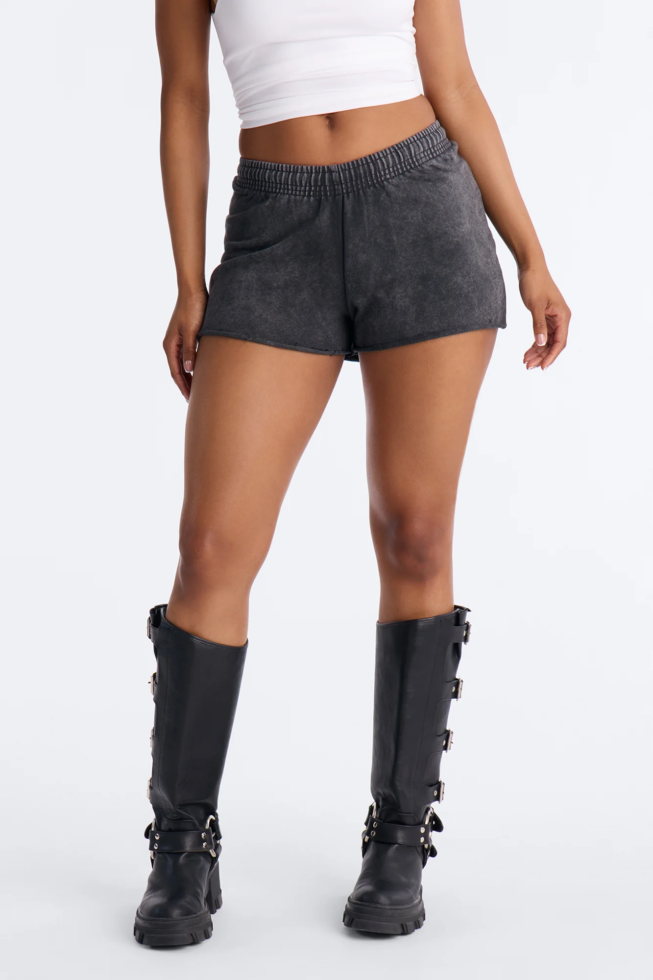 Maya Washed Micro Sweatshorts - Charcoal - Image 2