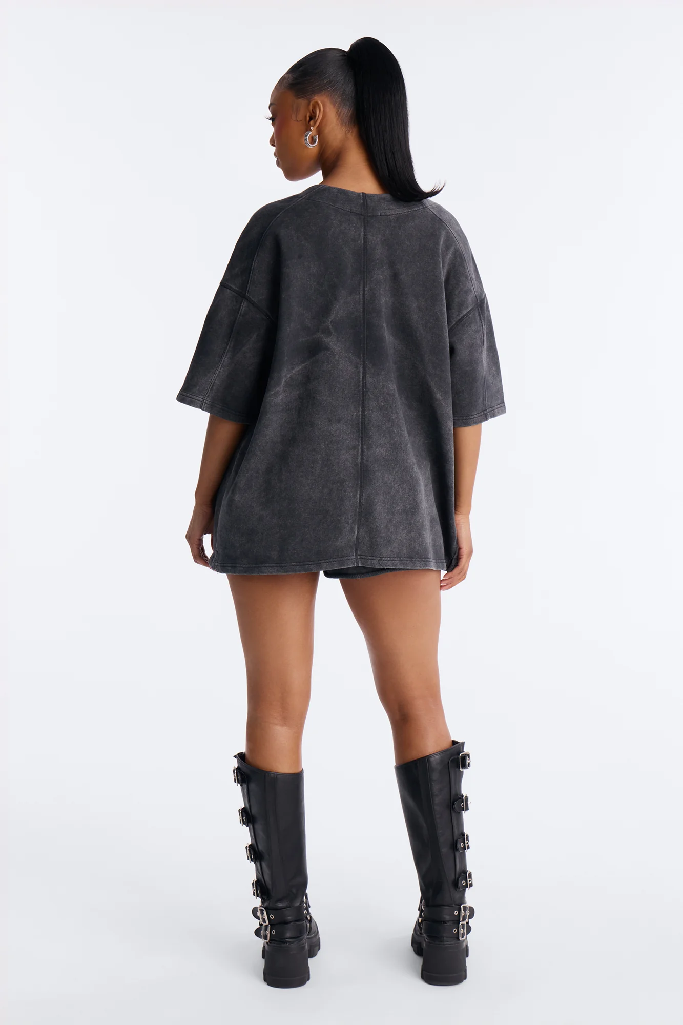 Maya Washed Oversized Shirt - Charcoal - Image 4