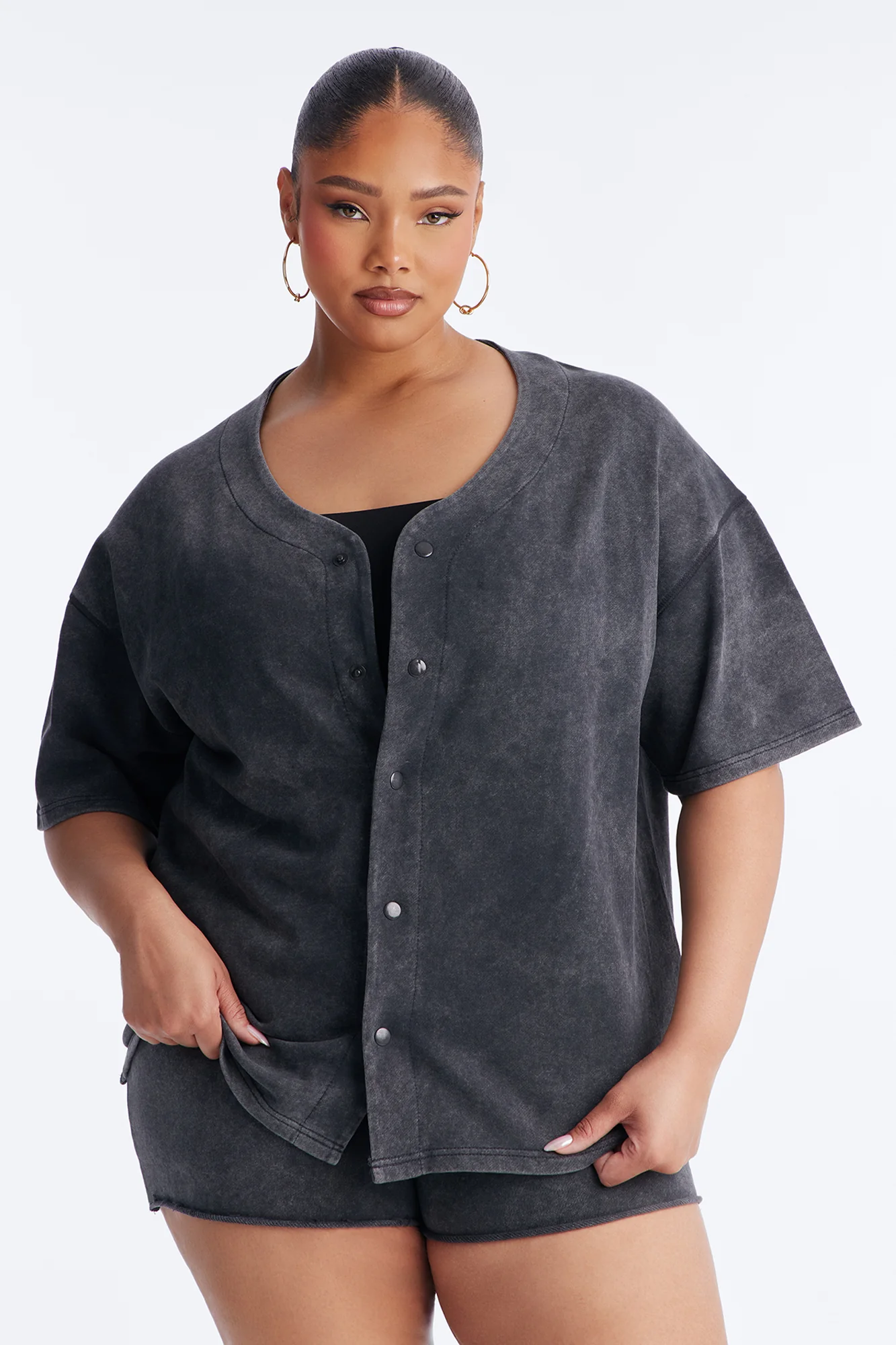 Maya Washed Oversized Shirt - Charcoal - Image 5