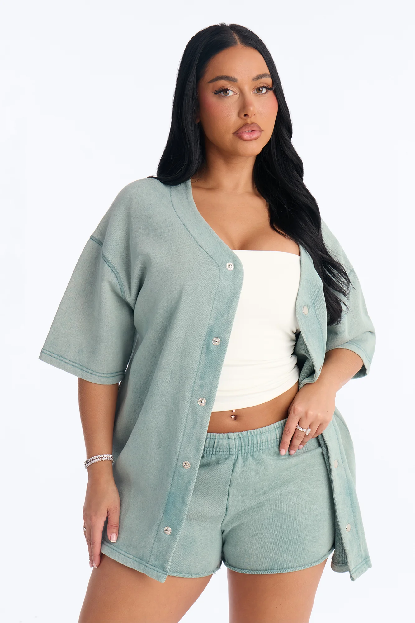 Maya Washed Oversized Shirt - Sage