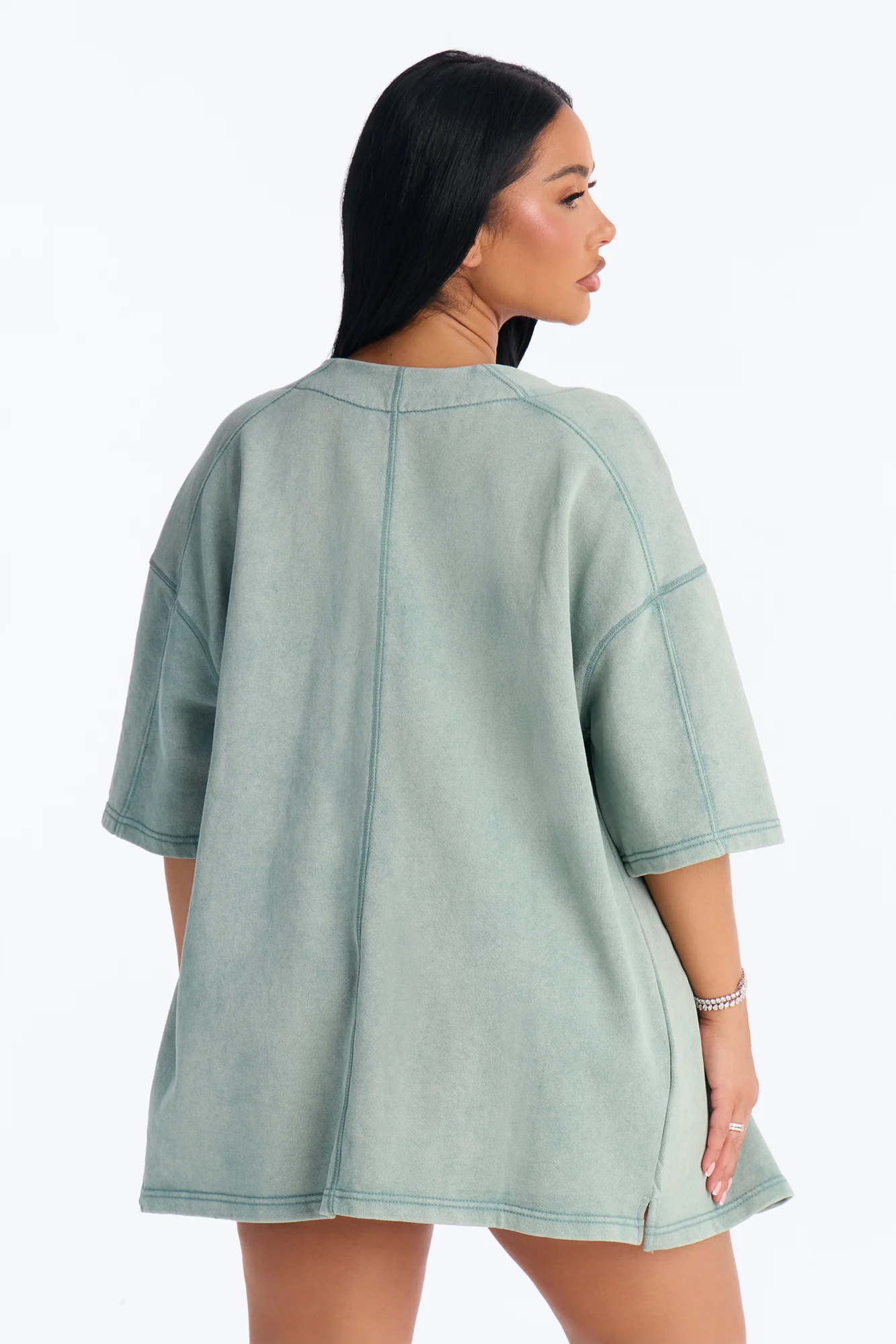 Maya Washed Oversized Shirt - Sage - Image 3