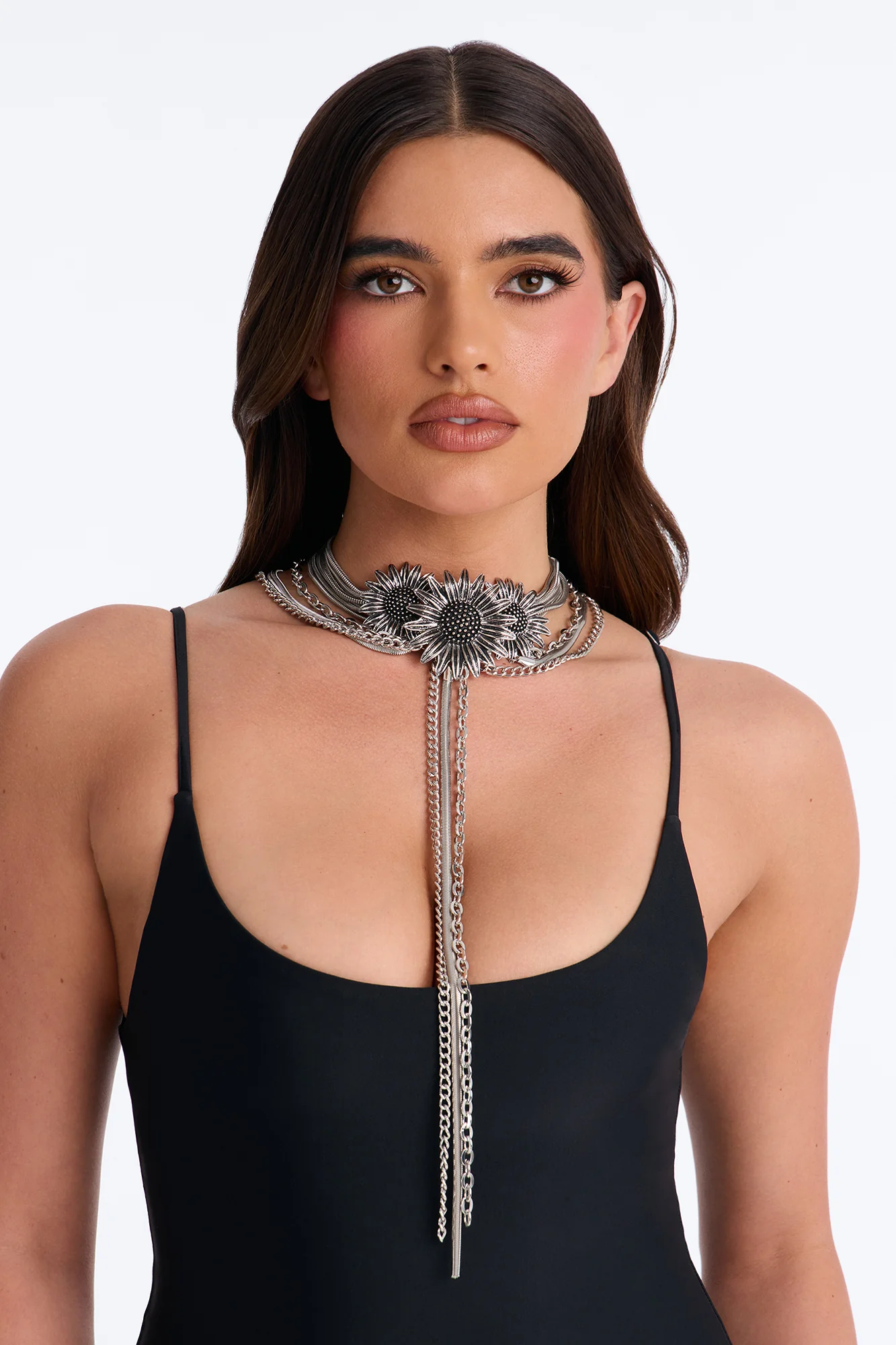 Meadow Sunflower Lariat Layered Neckalce - Silver