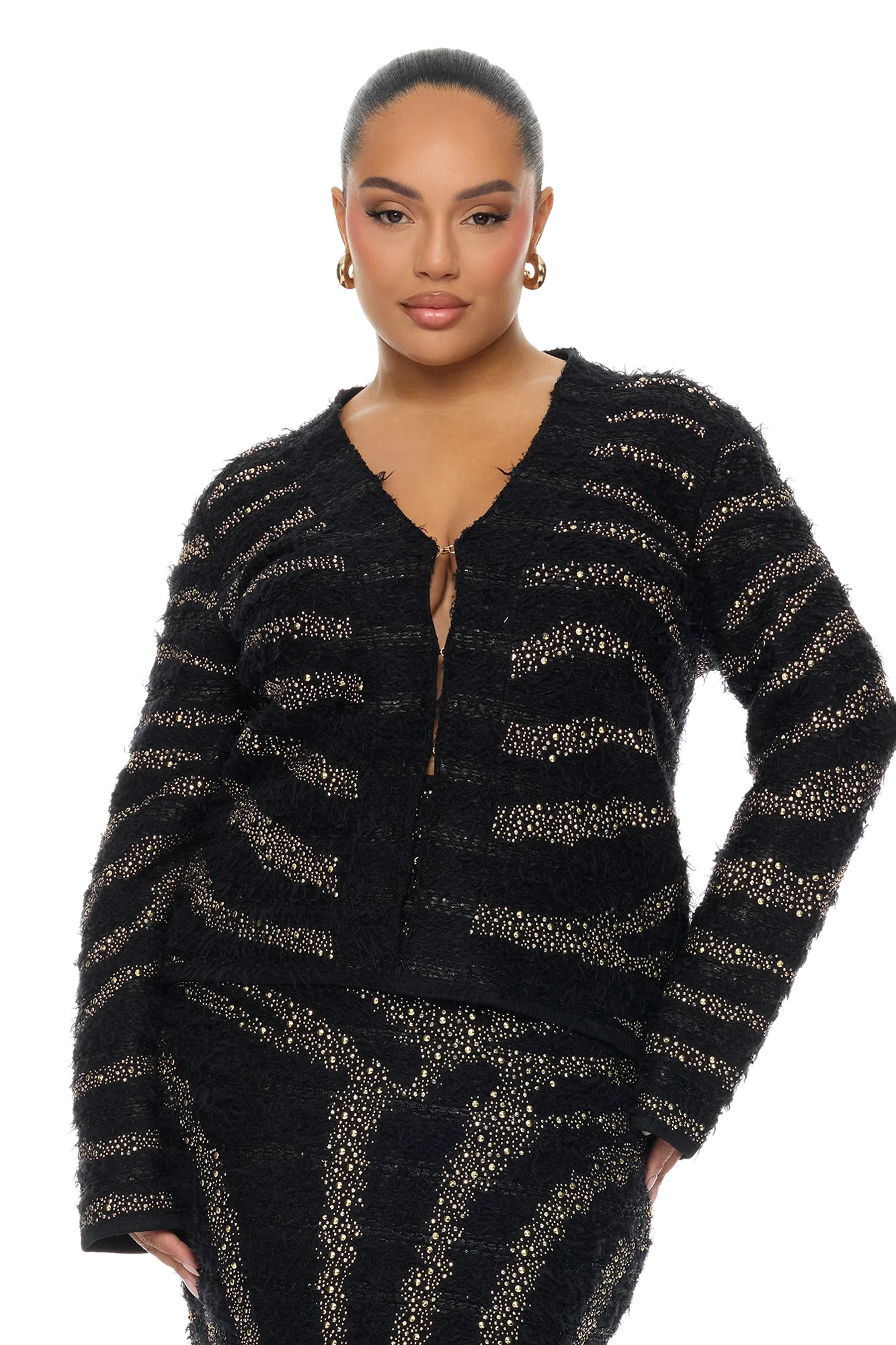Meagan Embellished Tweed Jacket - Black - Image 5
