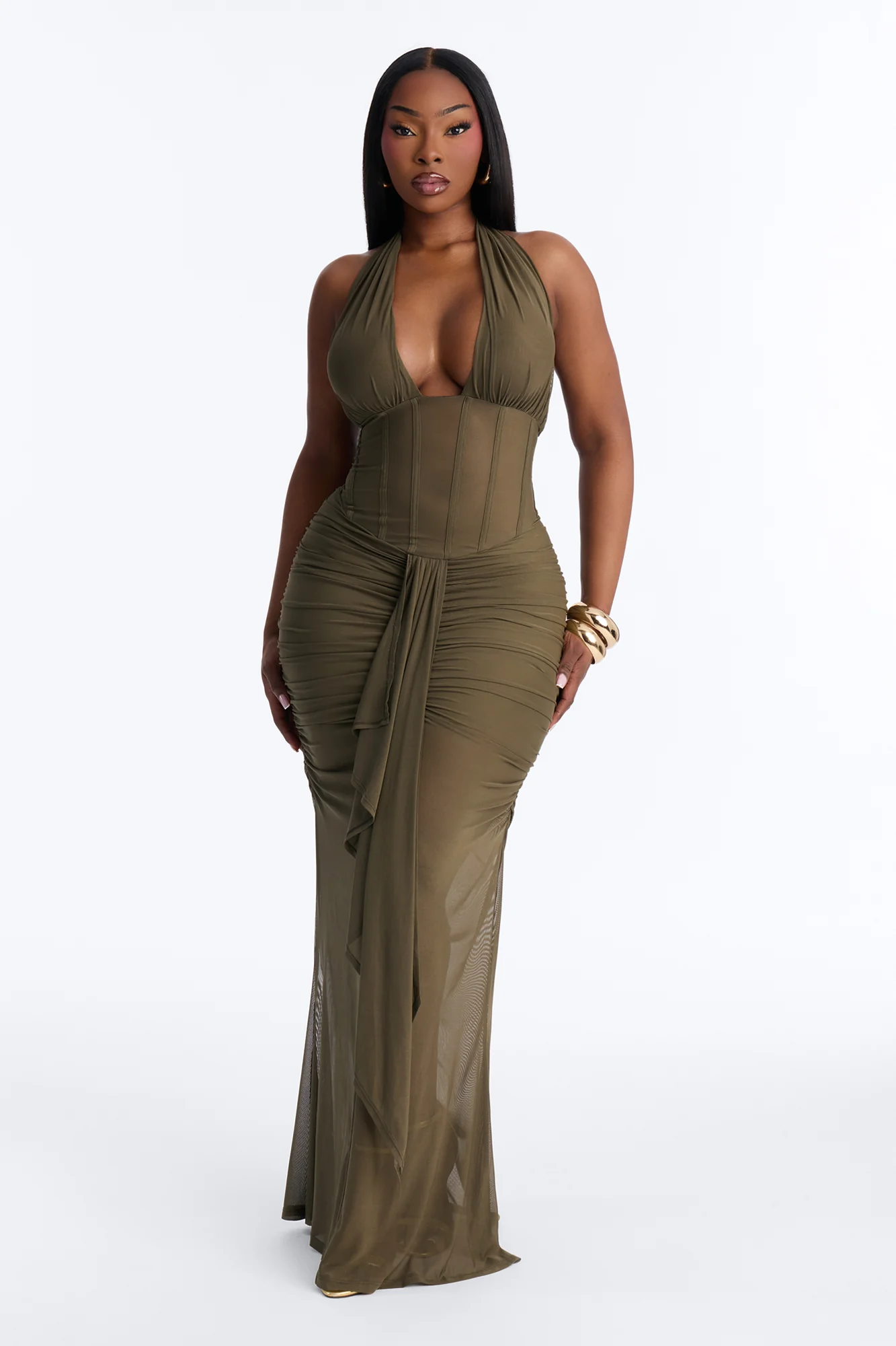 Mecca Mesh Halter Maxi Dress - Olive - Image 4
