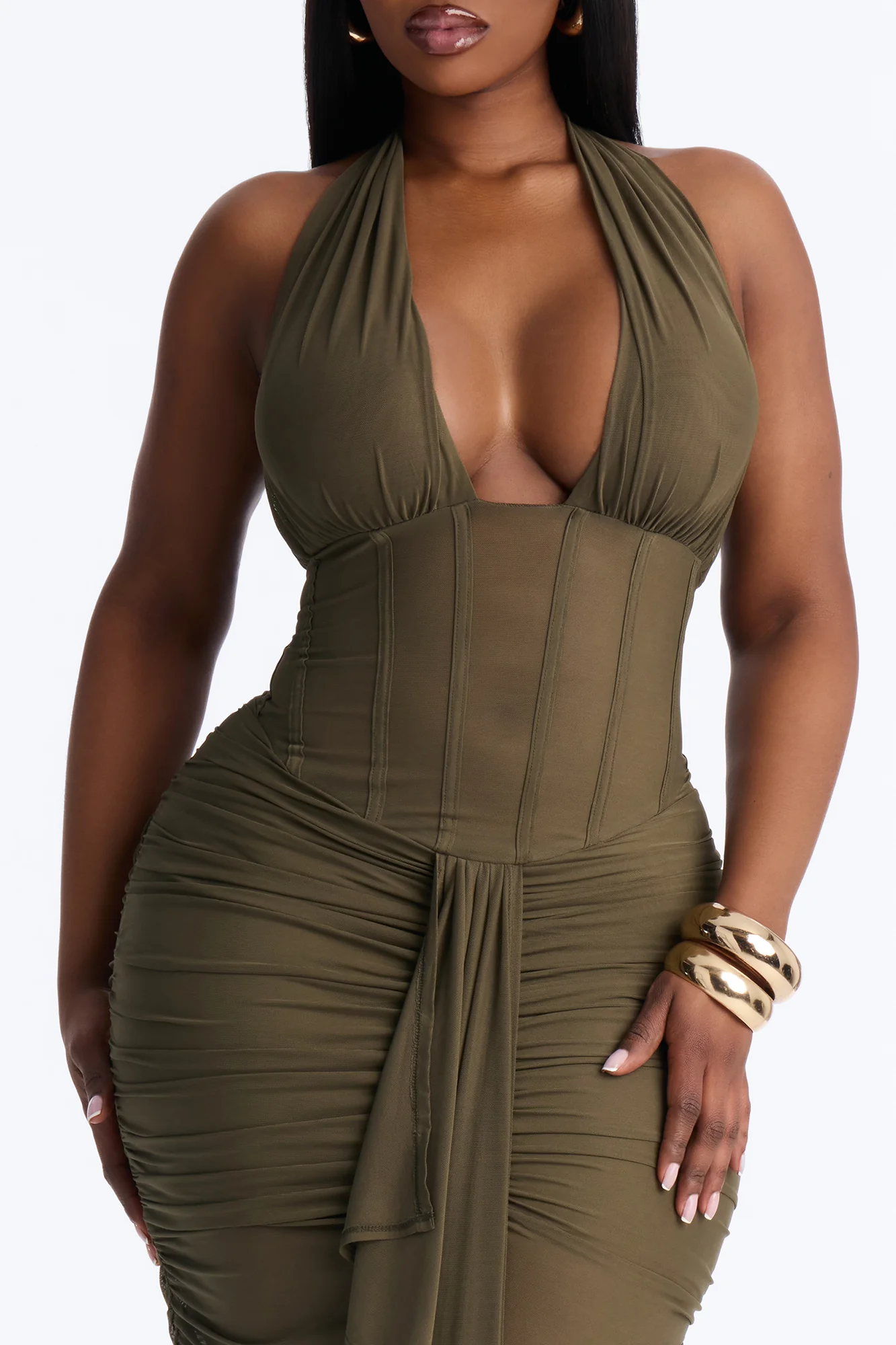 Mecca Mesh Halter Maxi Dress - Olive - Image 5