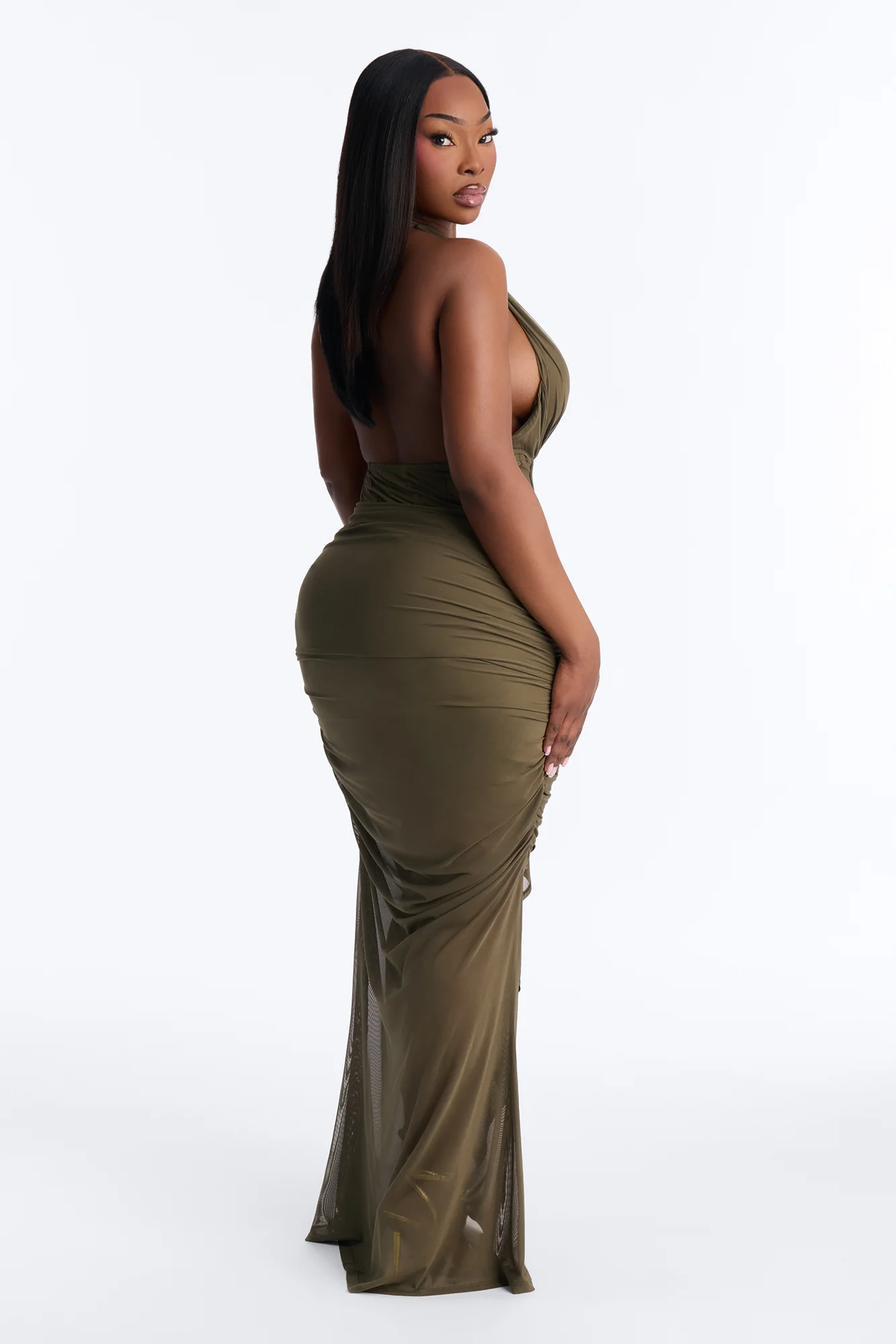 Mecca Mesh Halter Maxi Dress - Olive - Image 7