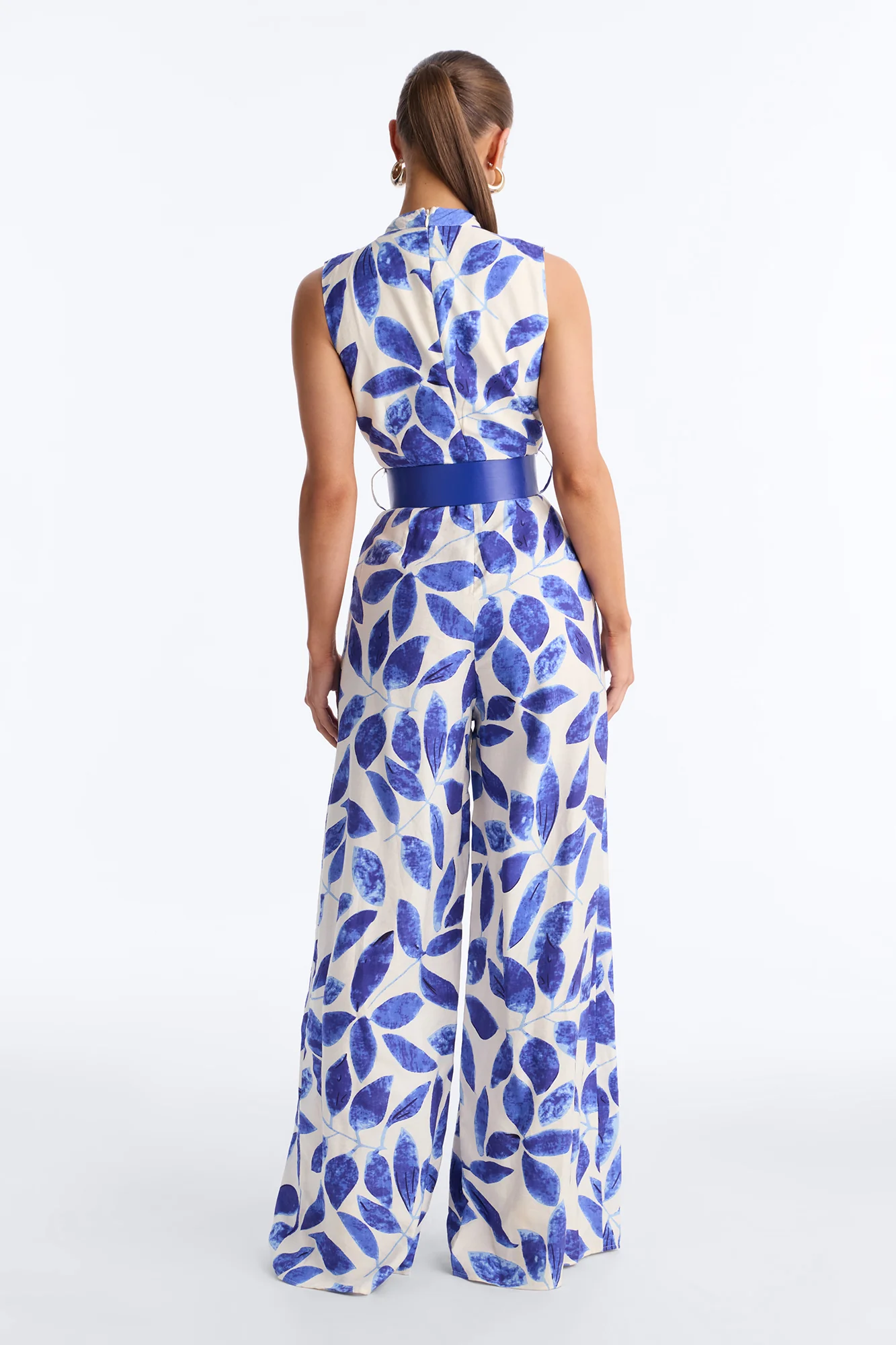 Meena Belted High Neck Jumpsuit - Blue - Image 4