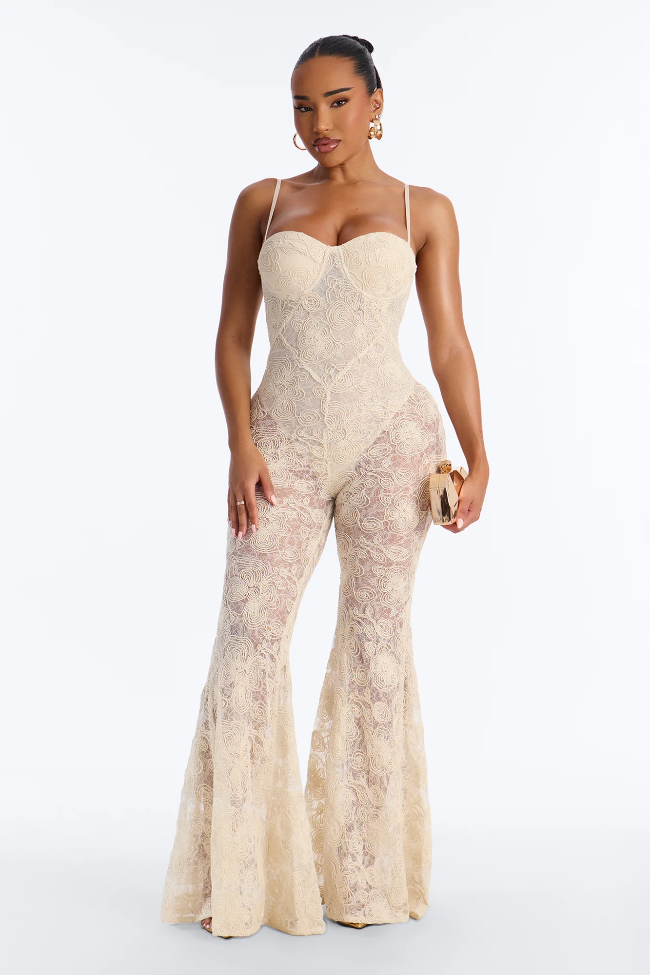 Meena Lace Flare Jumpsuit - Ivory