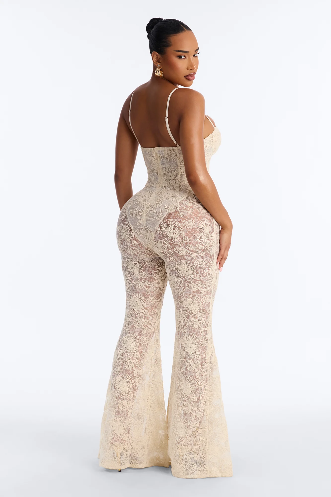 Meena Lace Flare Jumpsuit - Ivory - Image 4
