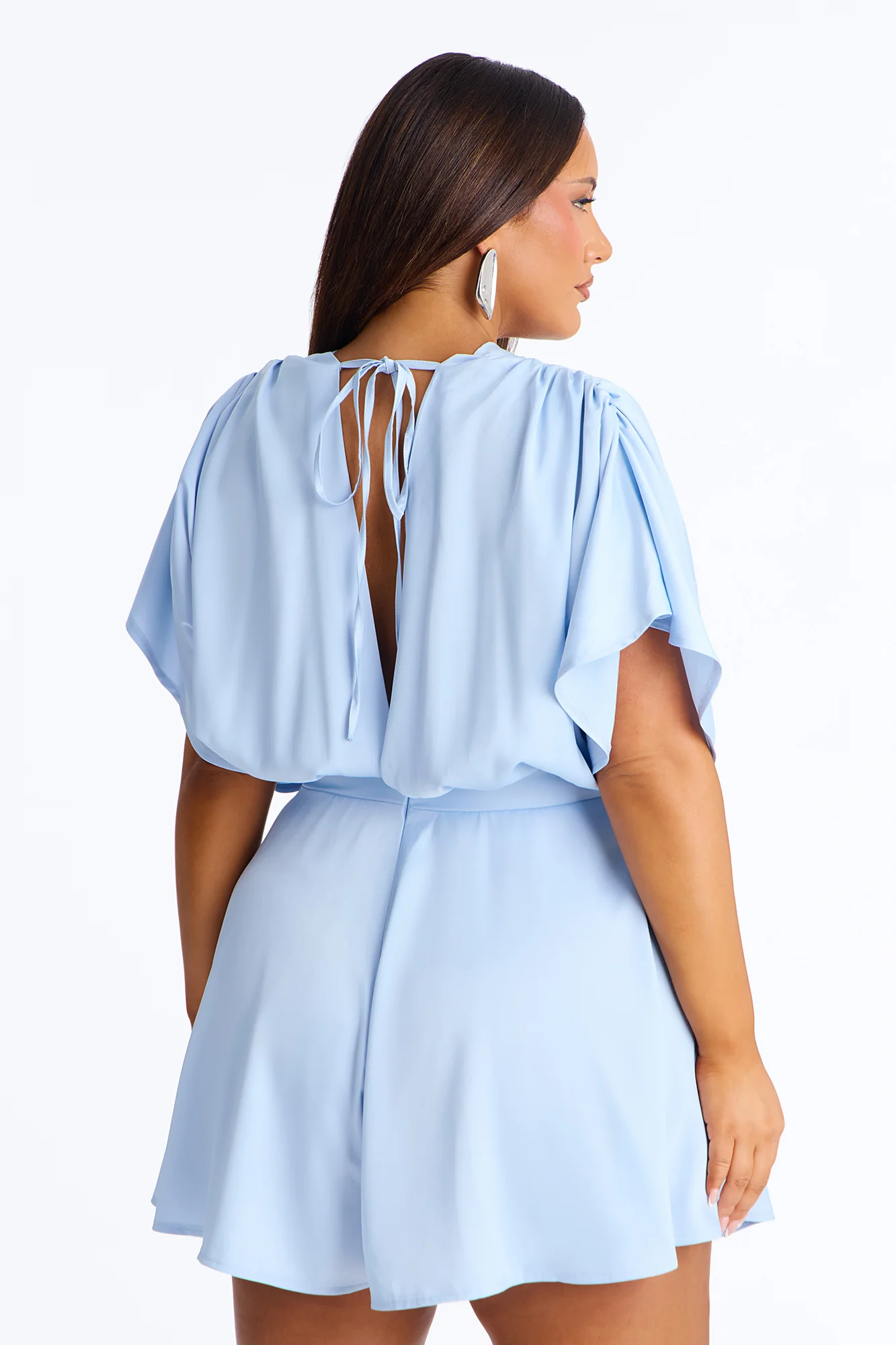 Mekenzy Satin Plunge Romper - Dusty Blue - Image 8