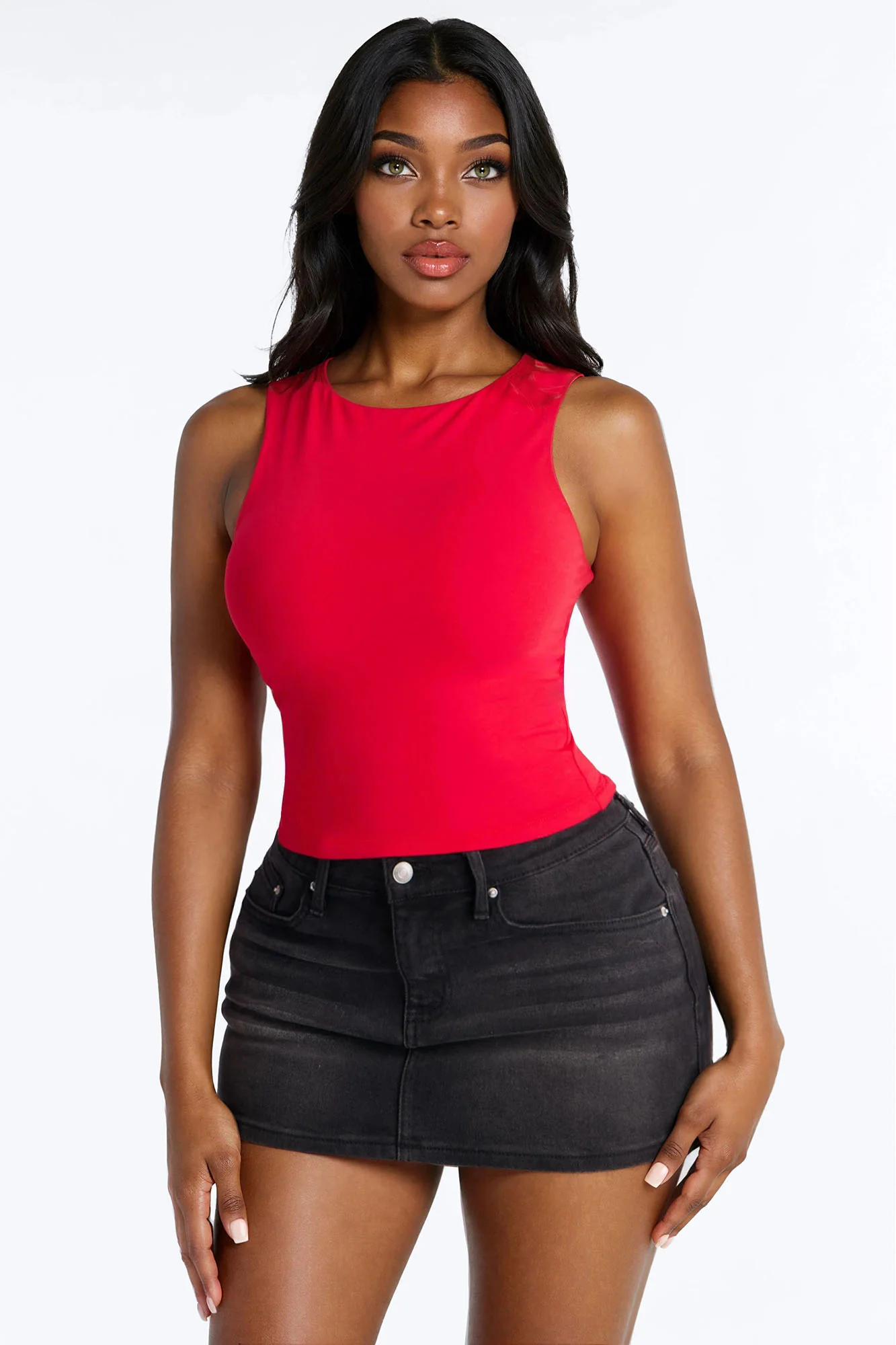 Melani Double Lined Basic Tank Top - Red
