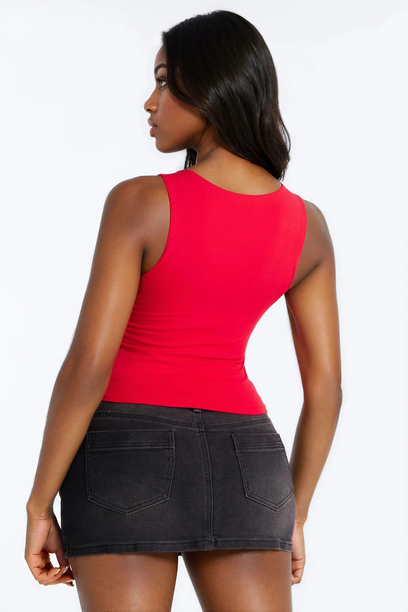 Melani Double Lined Basic Tank Top - Red - Image 4