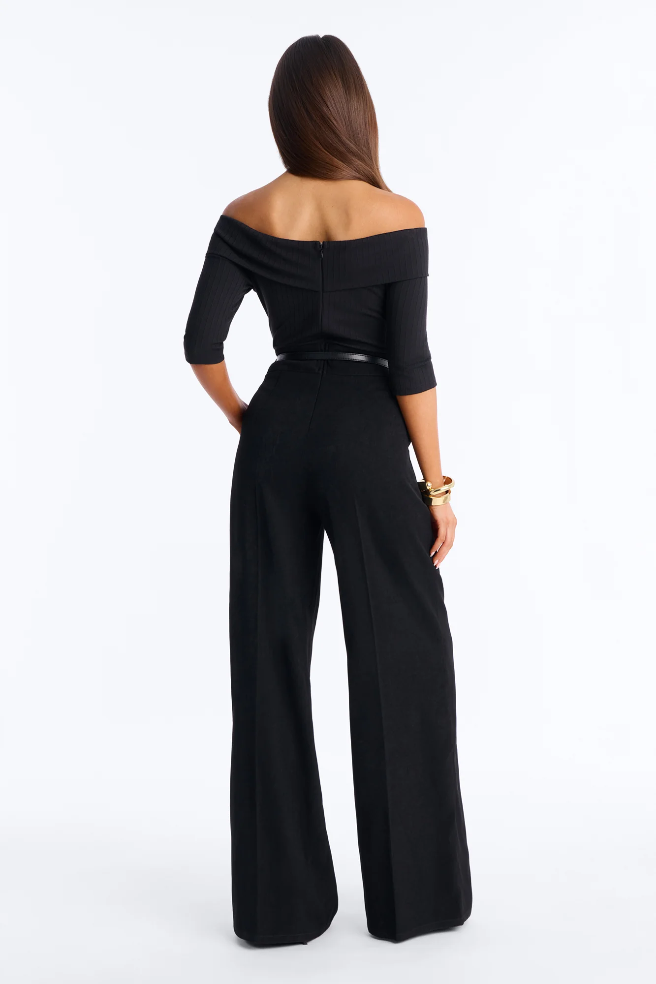 Melanie Belted Off Shoulder Jumpsuit - Black - Image 4