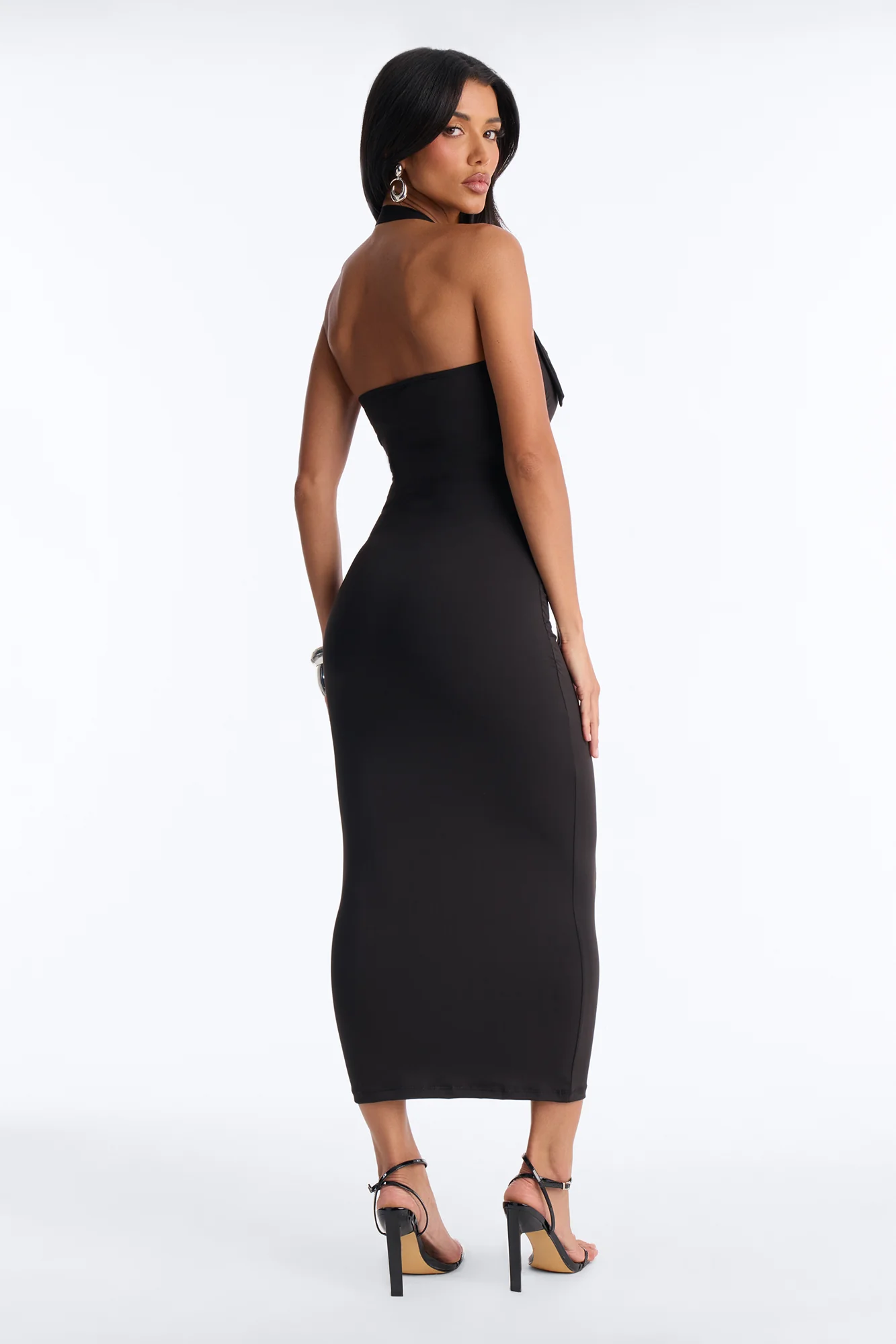 Melanie Buckle Halter Midi Dress - Black - Image 4