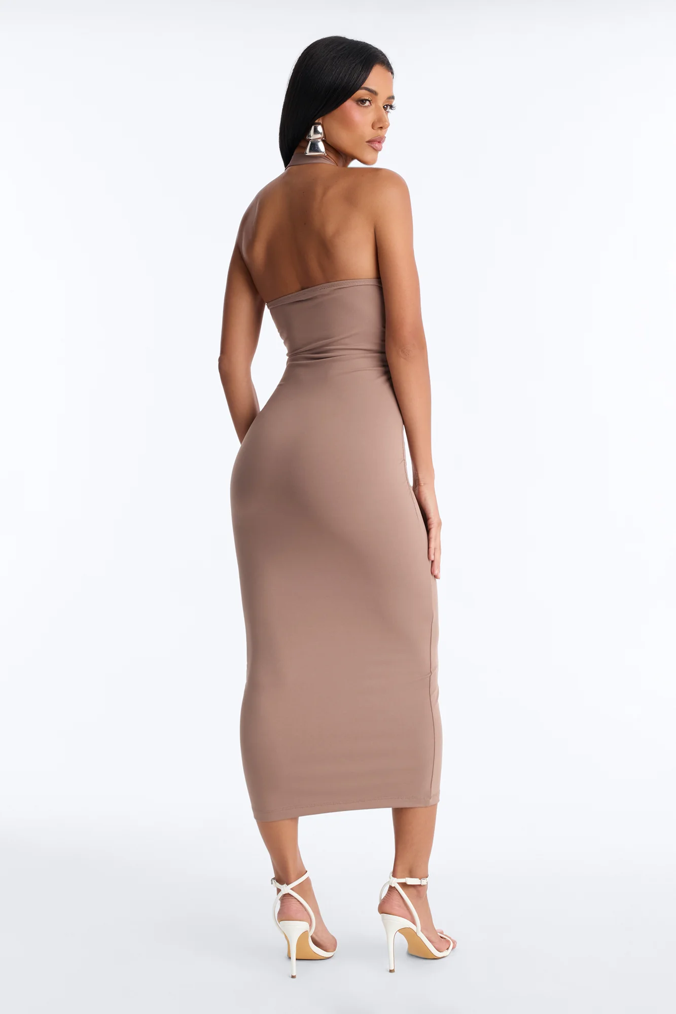 Melanie Buckle Halter Midi Dress - Mocha - Image 4