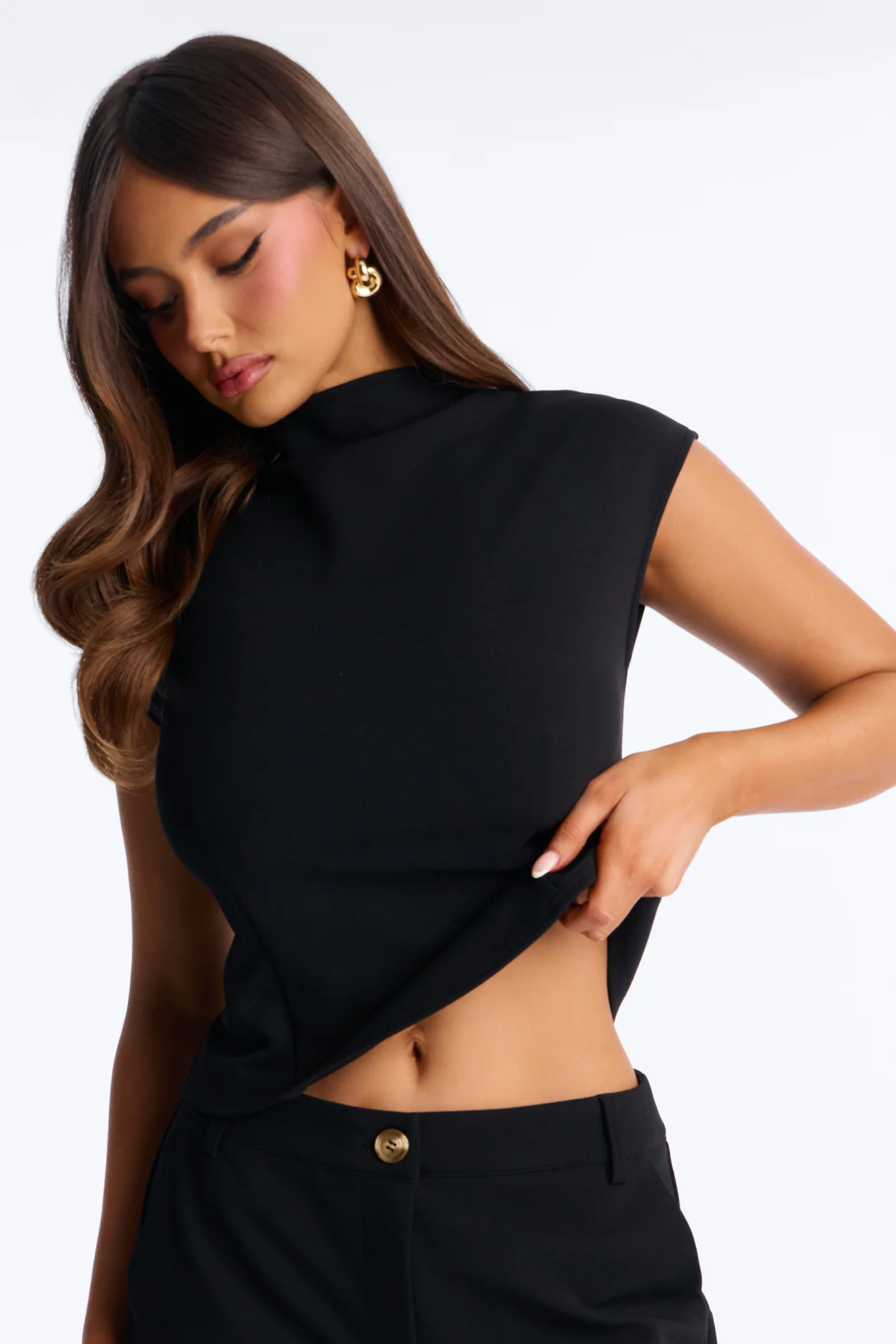 Melanie High Neck Trouser Pant Set - Black - Image 3