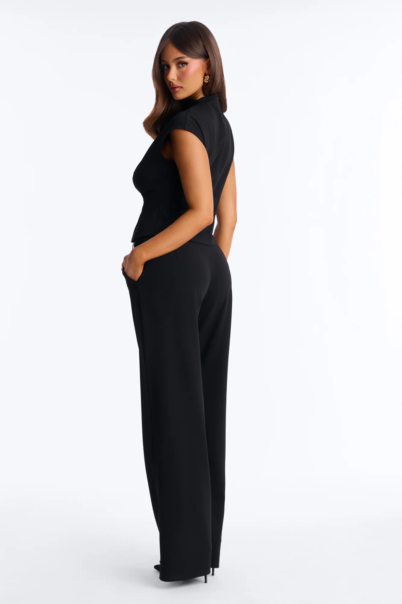 Melanie High Neck Trouser Pant Set - Black - Image 4
