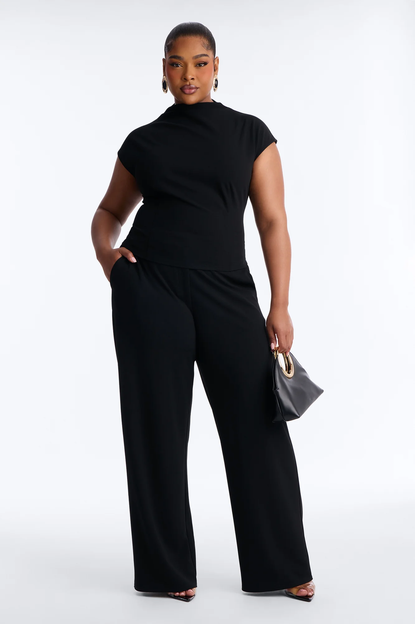 Melanie High Neck Trouser Pant Set - Black - Image 5