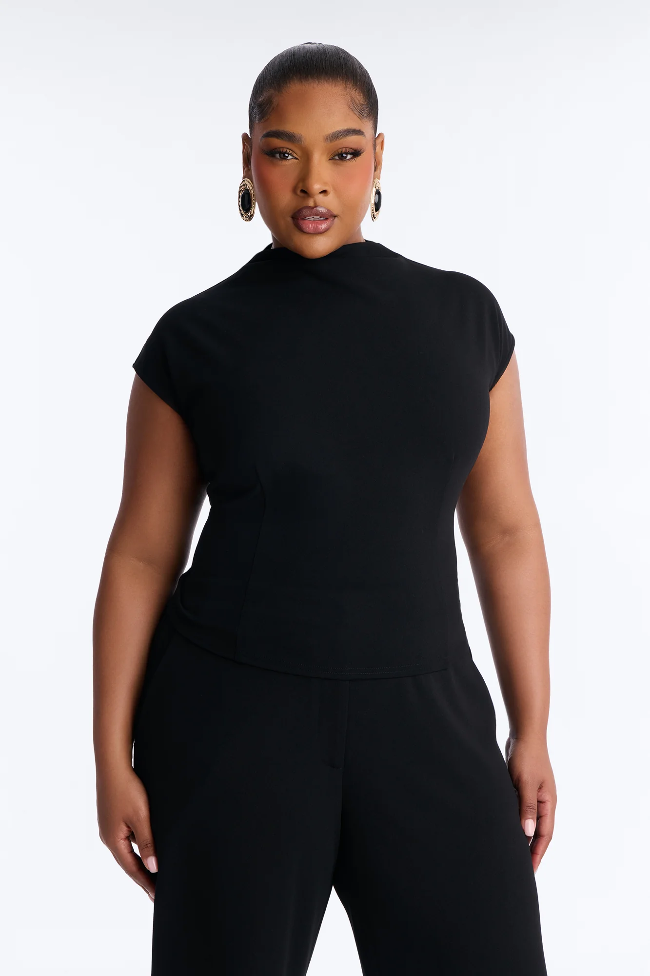 Melanie High Neck Trouser Pant Set - Black - Image 6