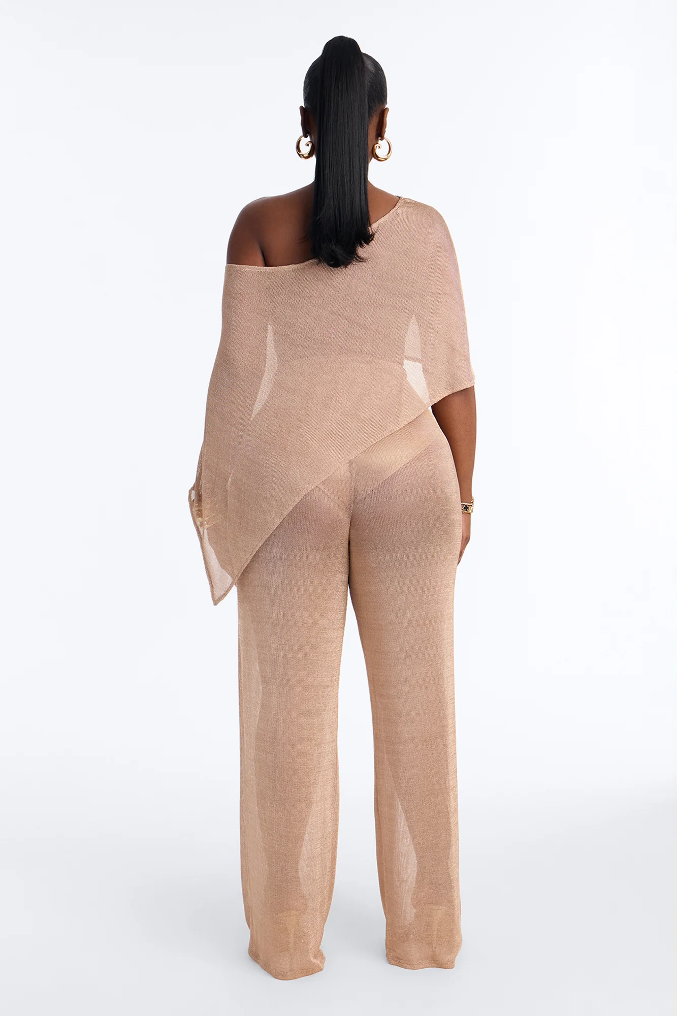 Melanie Metallic Knit 3 Piece Pant Set - Gold - Image 3