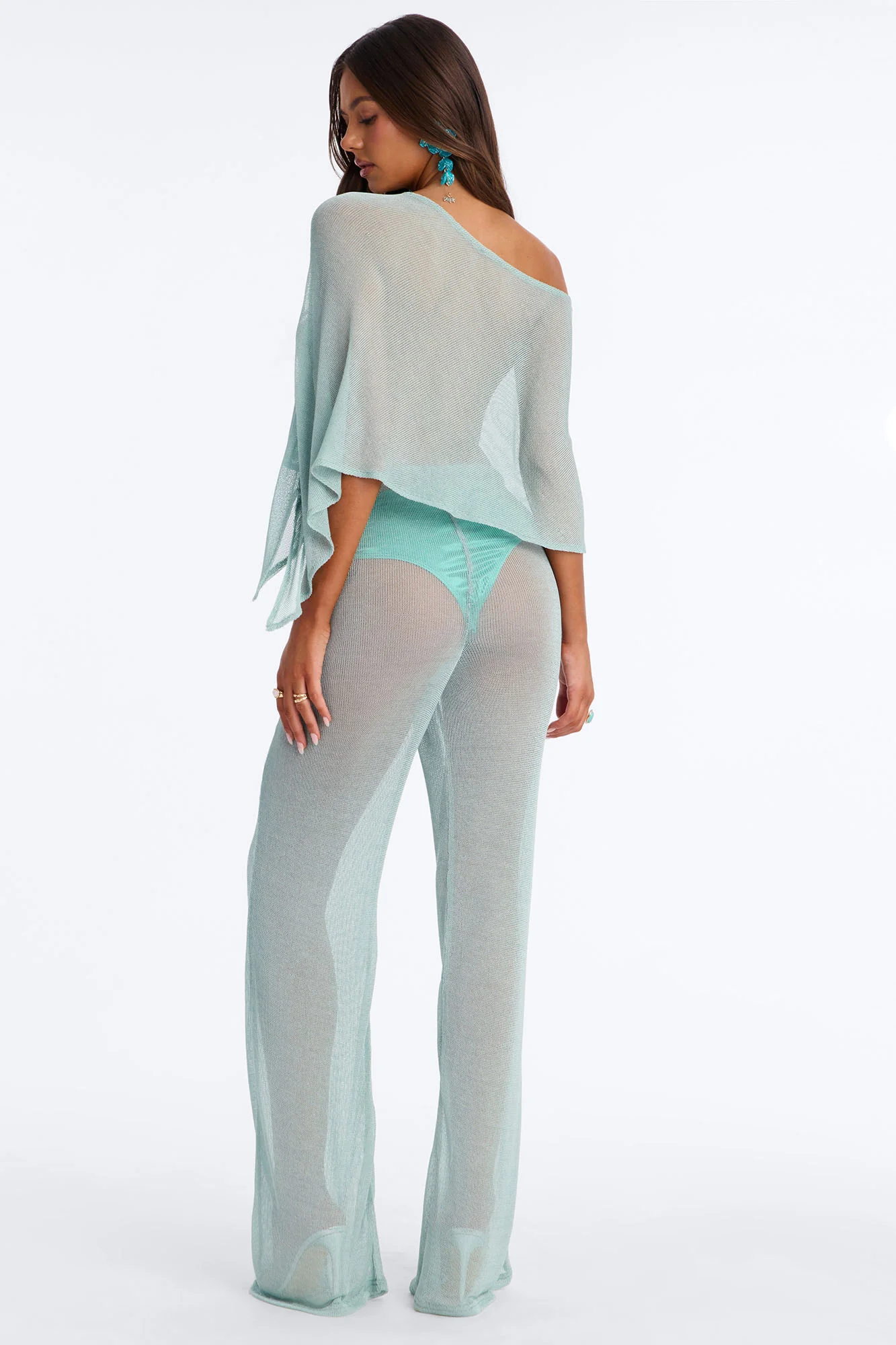 Melanie Metallic Knit 3 Piece Pant Set - Mint - Image 4