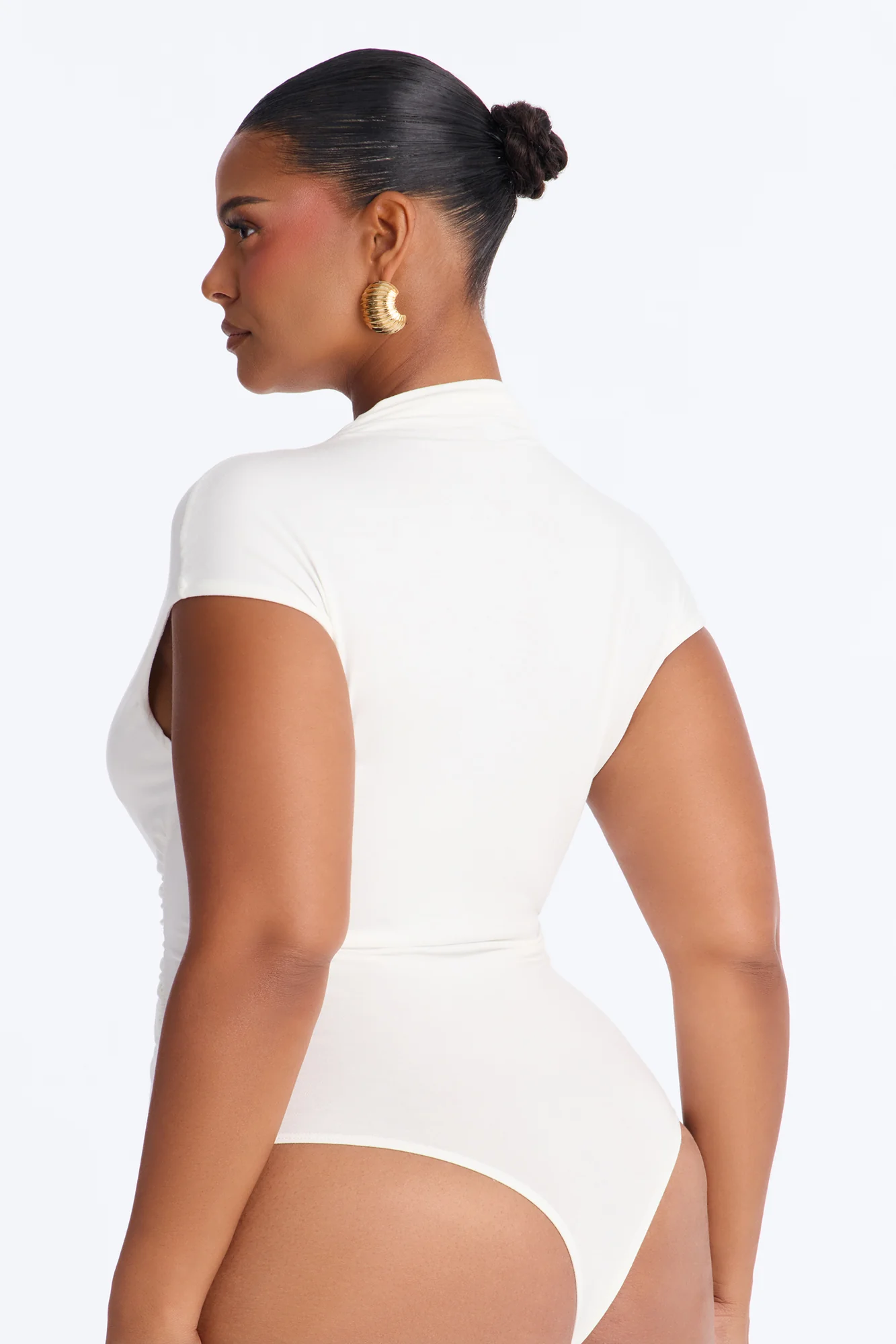 Melanie Mock Neck Cap Sleeve Bodysuit - White - Image 9