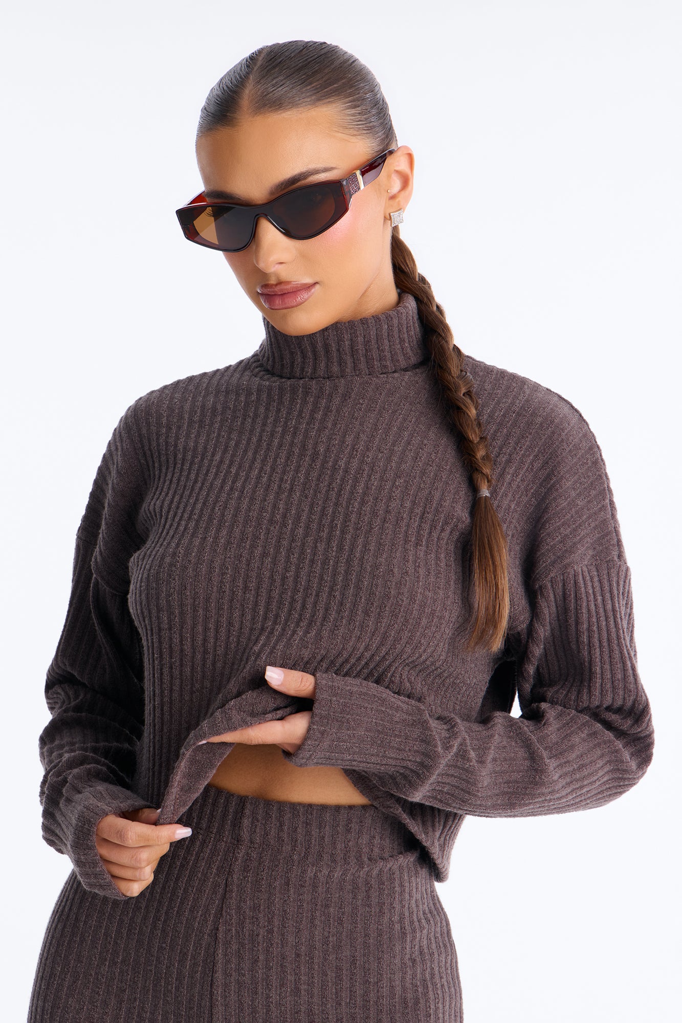 Melissa Ribbed Turtleneck Pant Set - Brown - Image 2
