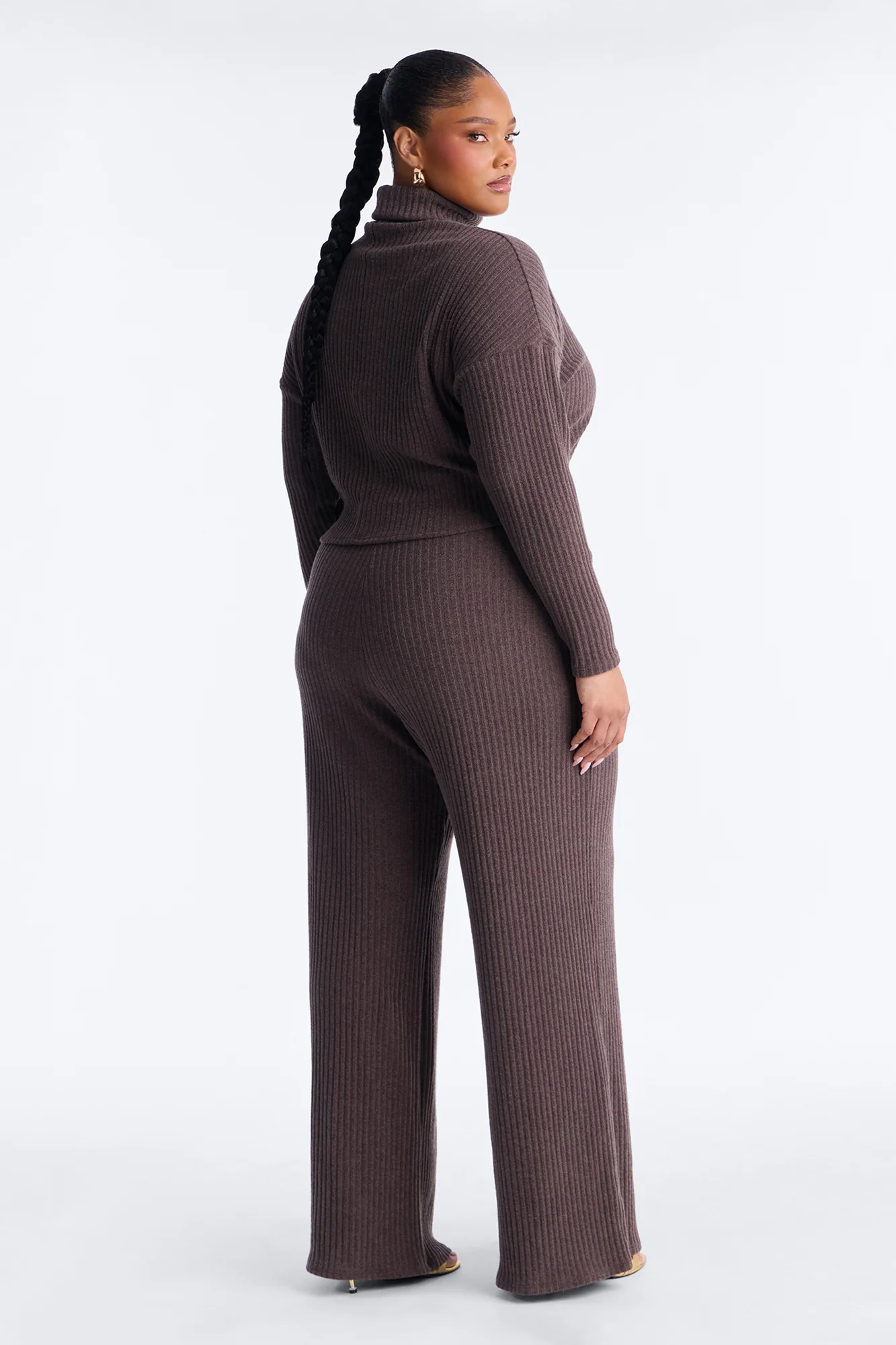 Melissa Ribbed Turtleneck Pant Set - Brown - Image 7