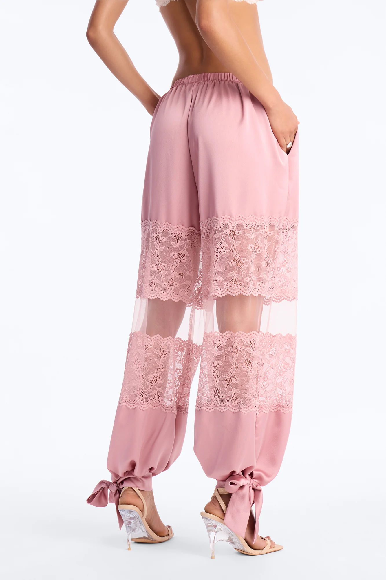 Melissa Satin Brunch Lace Trim Jogger Pant - Light Pink - Image 3