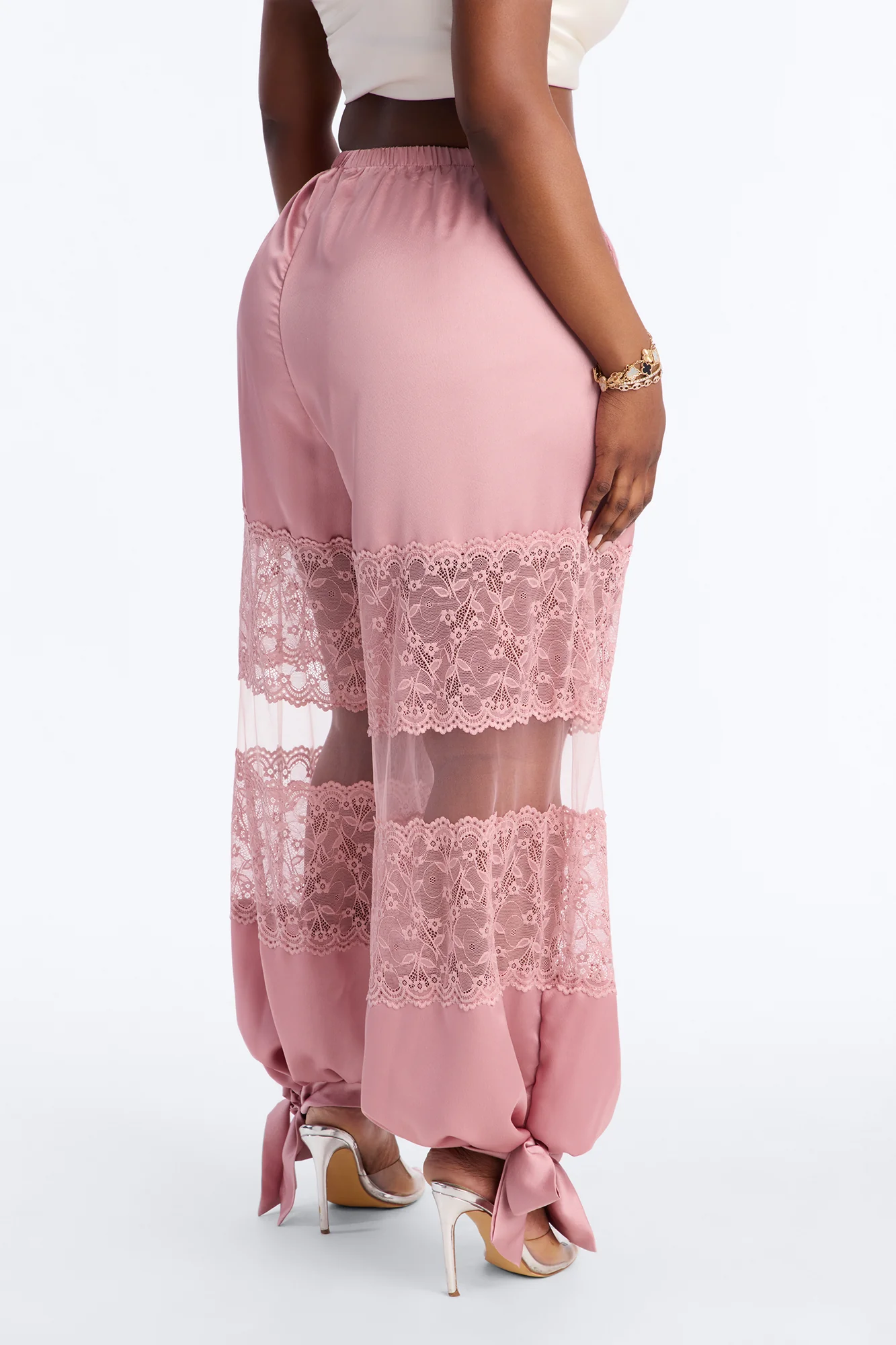 Melissa Satin Brunch Lace Trim Jogger Pant - Light Pink - Image 7