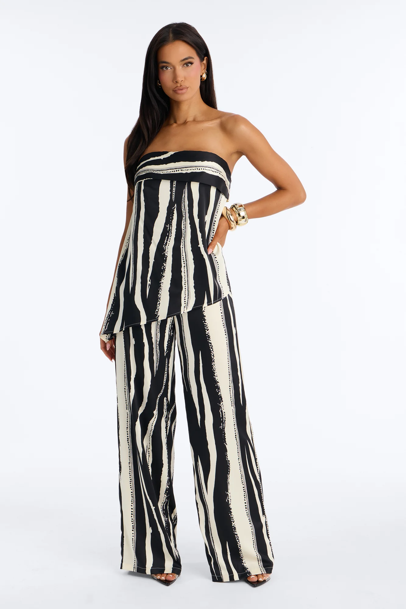Mella Draped Wide Leg Jumpsuit - Black/White