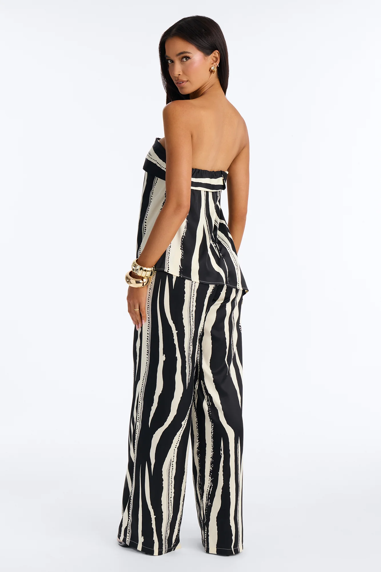 Mella Draped Wide Leg Jumpsuit - Black/White - Image 4