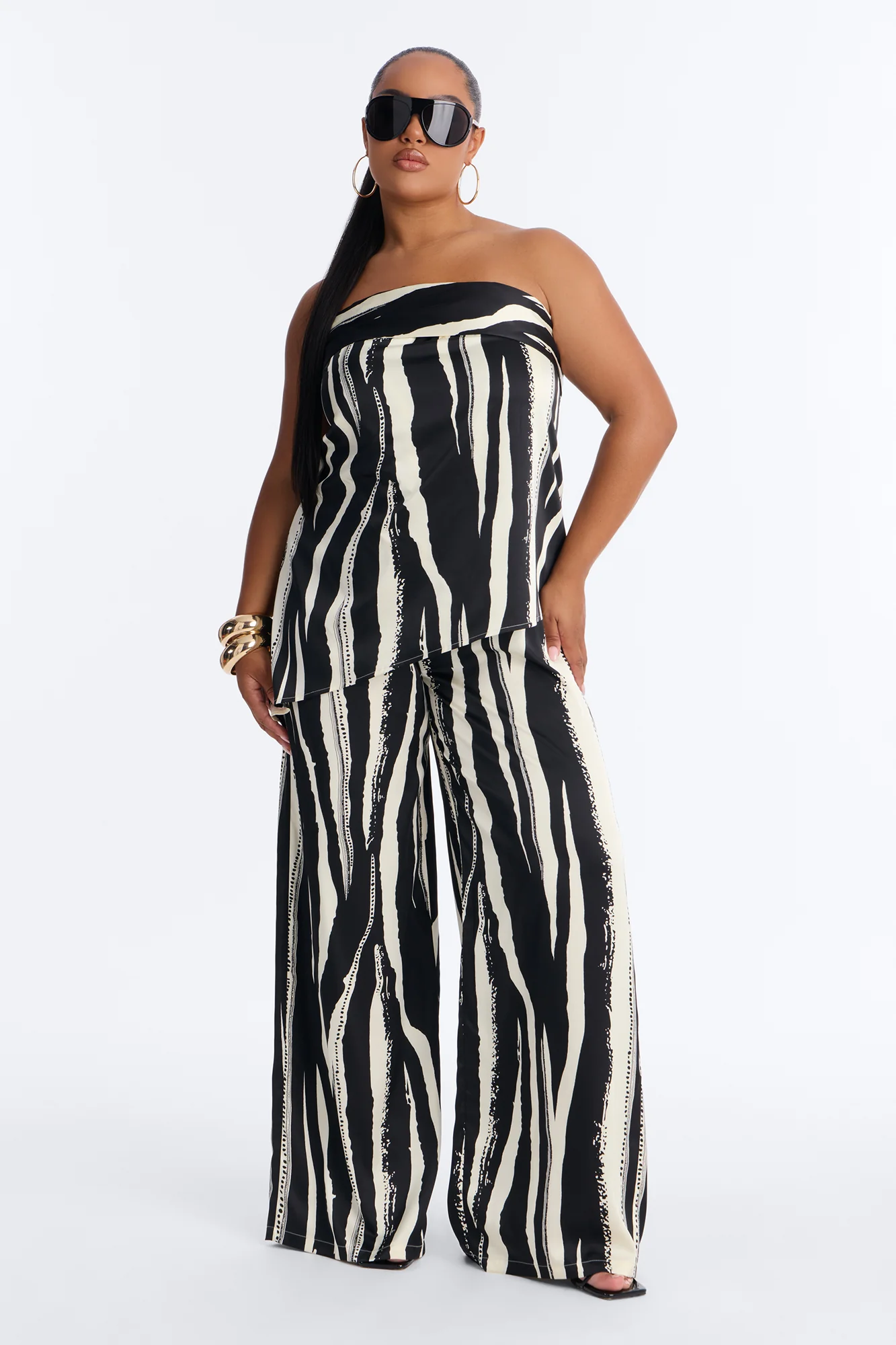 Mella Draped Wide Leg Jumpsuit - Black/White - Image 5