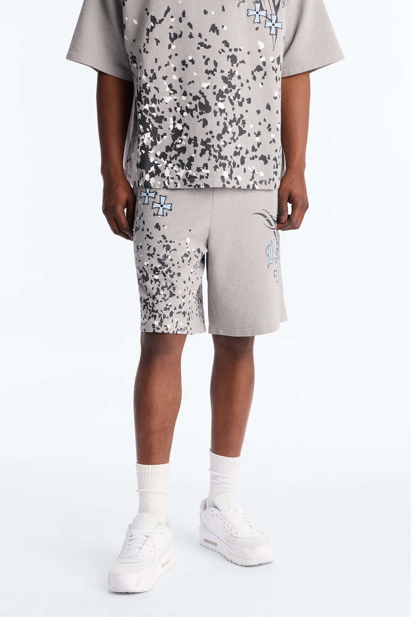 Menace Paint Splatter Embroidered Relaxed Sweatshort - Grey