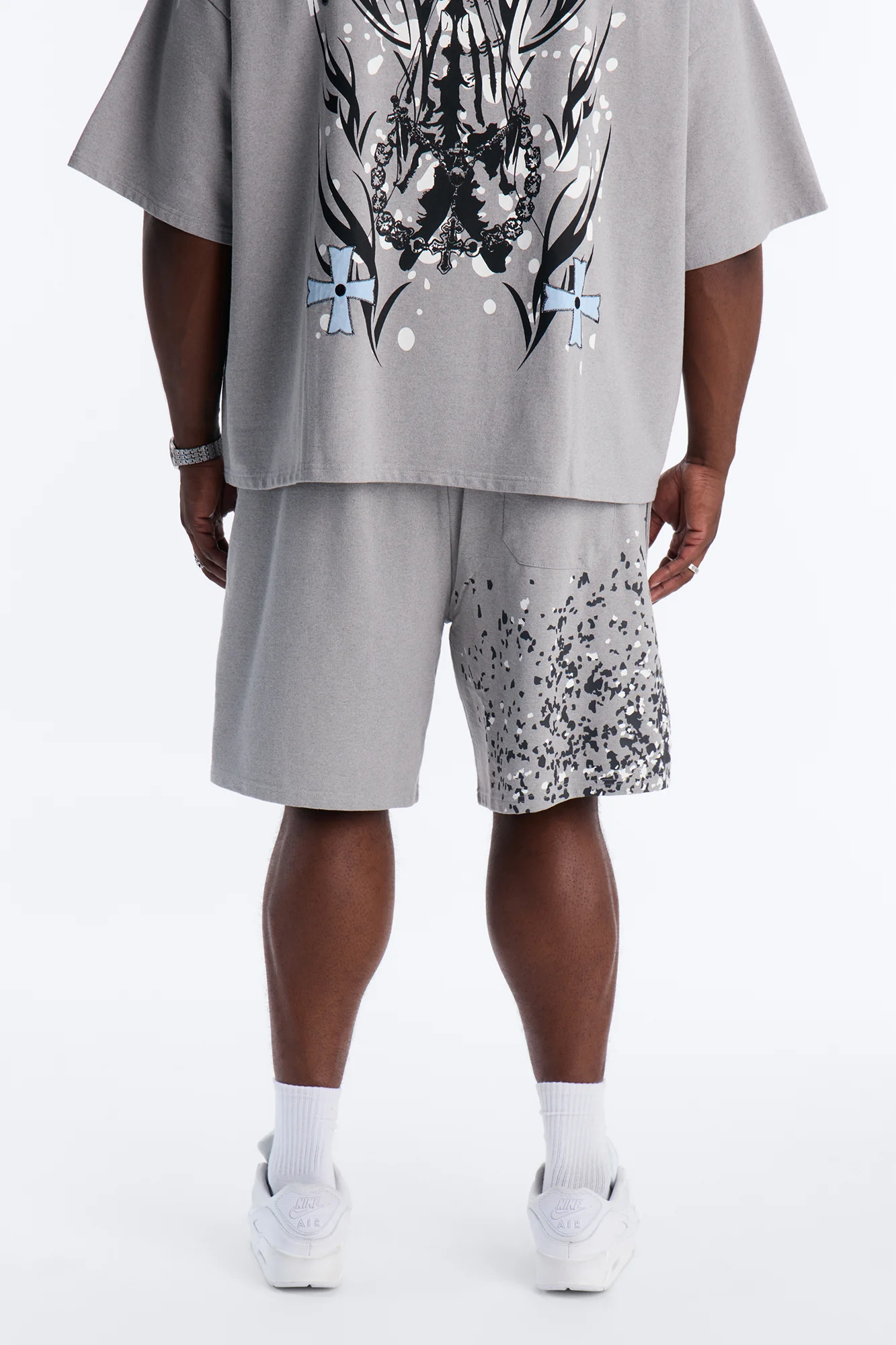 Menace Paint Splatter Embroidered Relaxed Sweatshort - Grey - Image 10