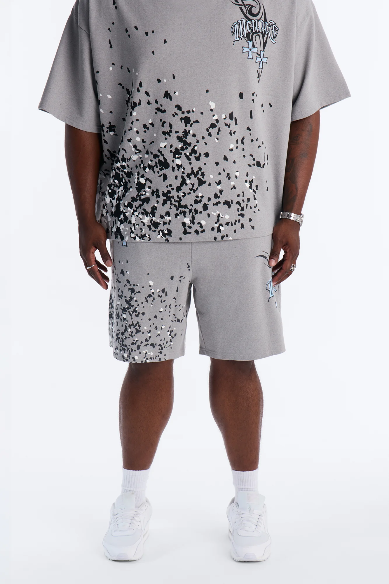Menace Paint Splatter Embroidered Relaxed Sweatshort - Grey - Image 6