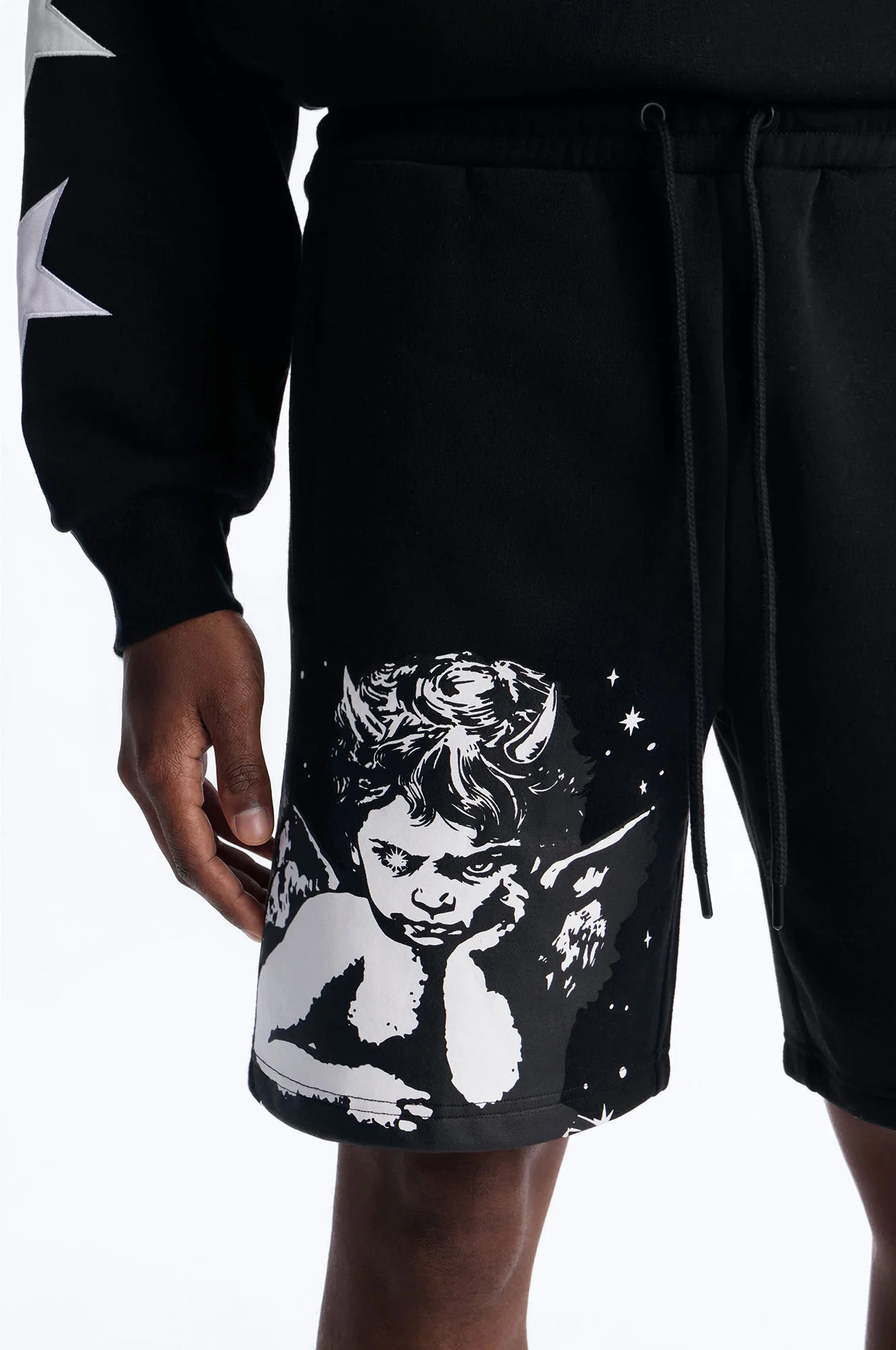 Menace Sent Embroidery Sweatshorts - Black - Image 3