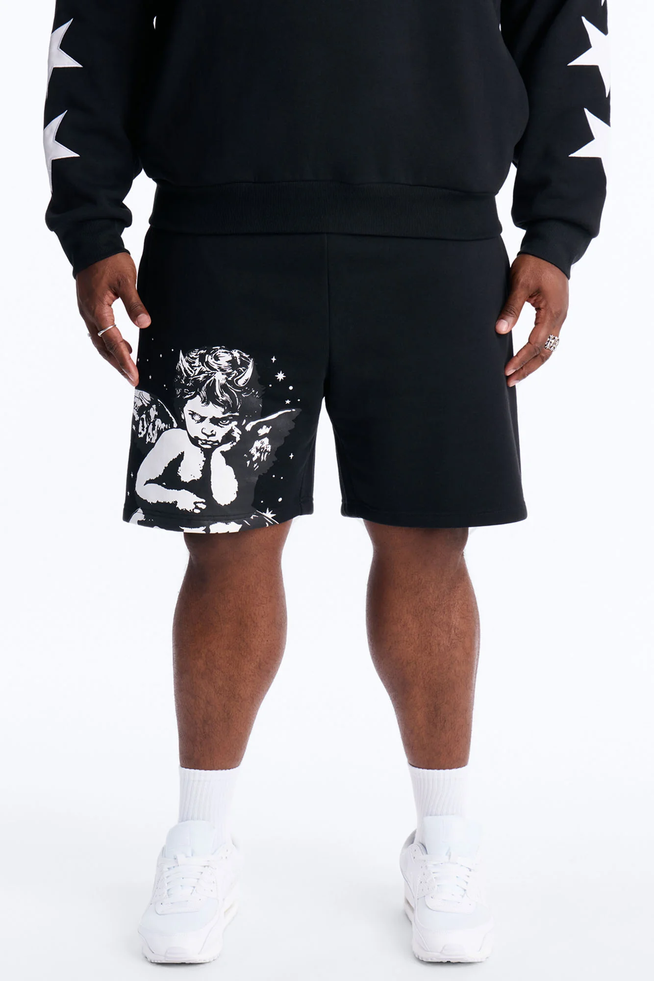 Menace Sent Embroidery Sweatshorts - Black - Image 5
