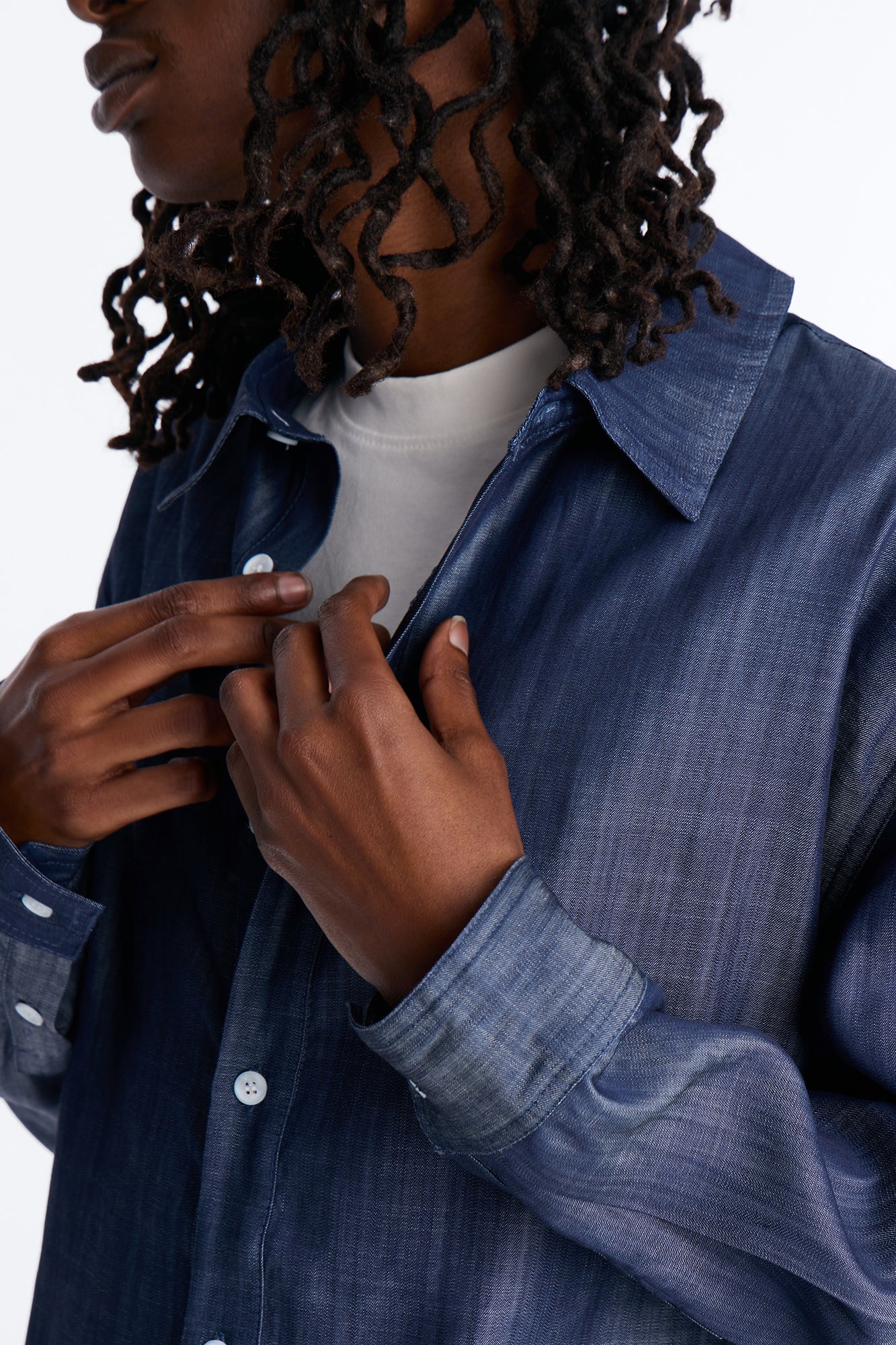 Mercer Gates Relaxed Button Up Shirt - Indigo - Image 3