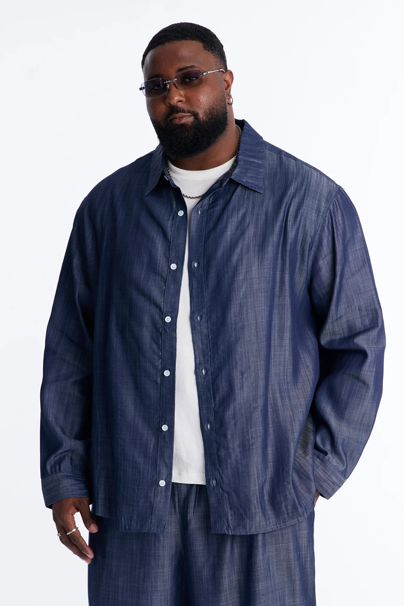 Mercer Gates Relaxed Button Up Shirt - Indigo - Image 5