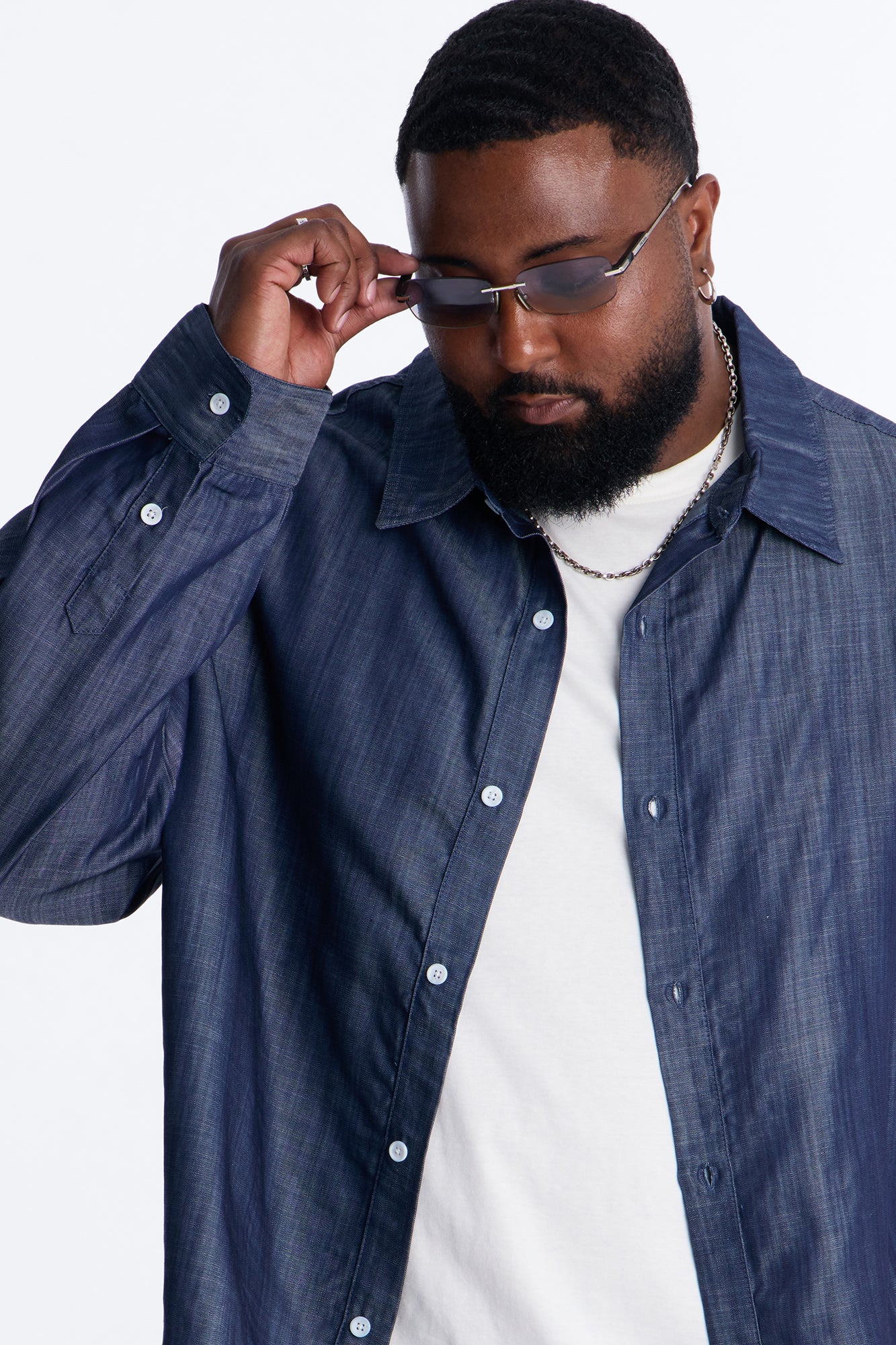 Mercer Gates Relaxed Button Up Shirt - Indigo - Image 7