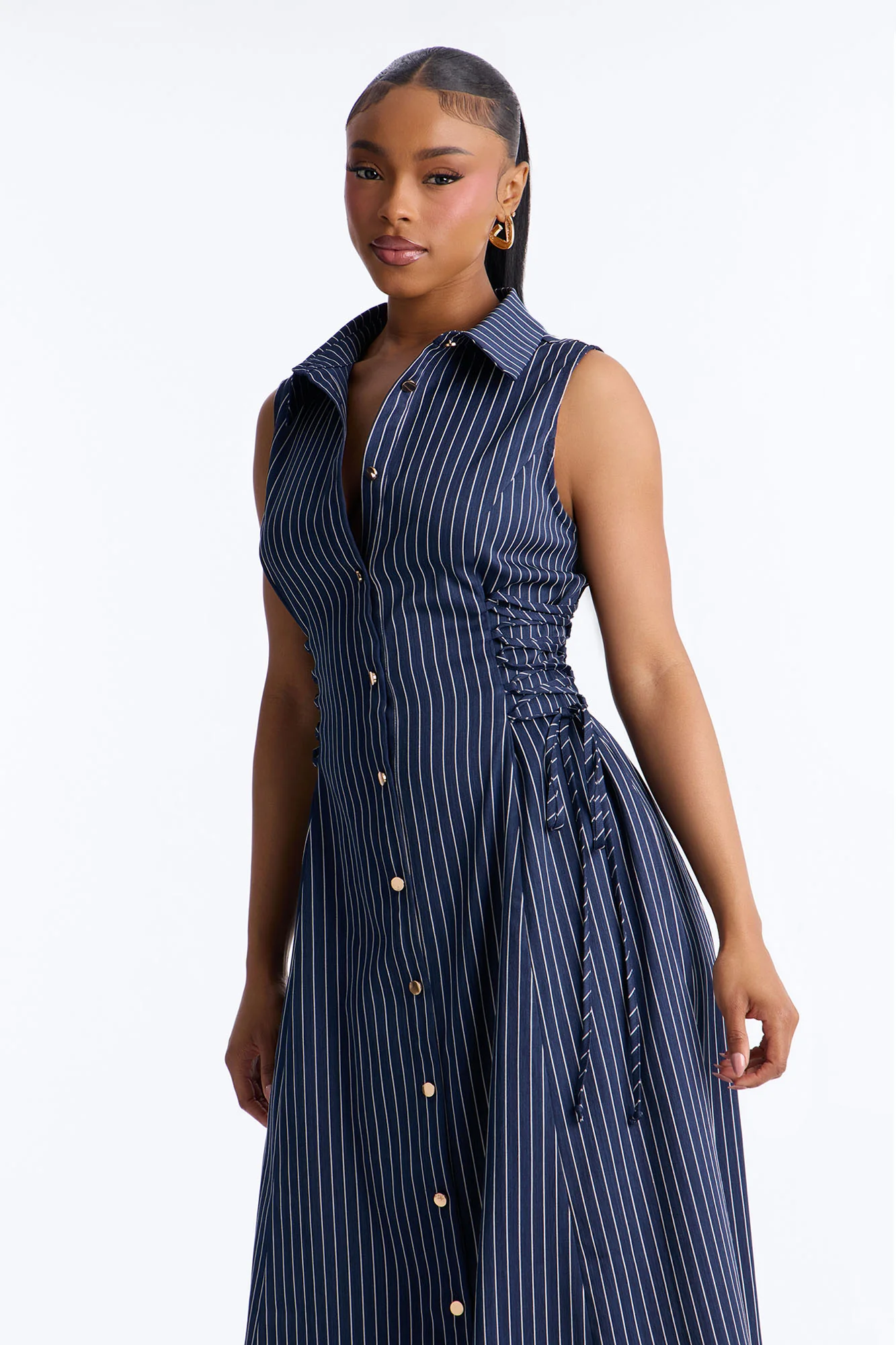 Meredith Pinstripe Midi Dress - Navy/combo - Image 2
