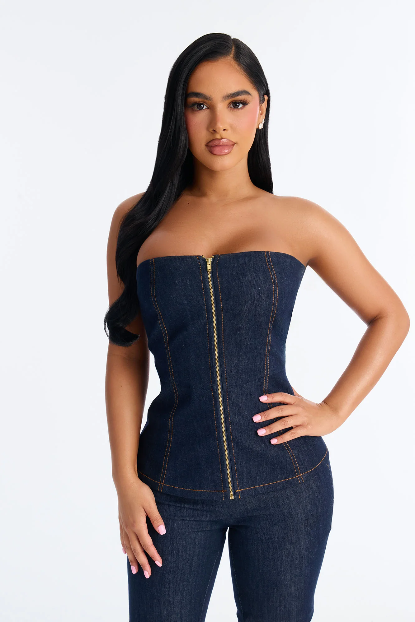 Merida Denim Strapless Pant Set - Dark Denim - Image 2
