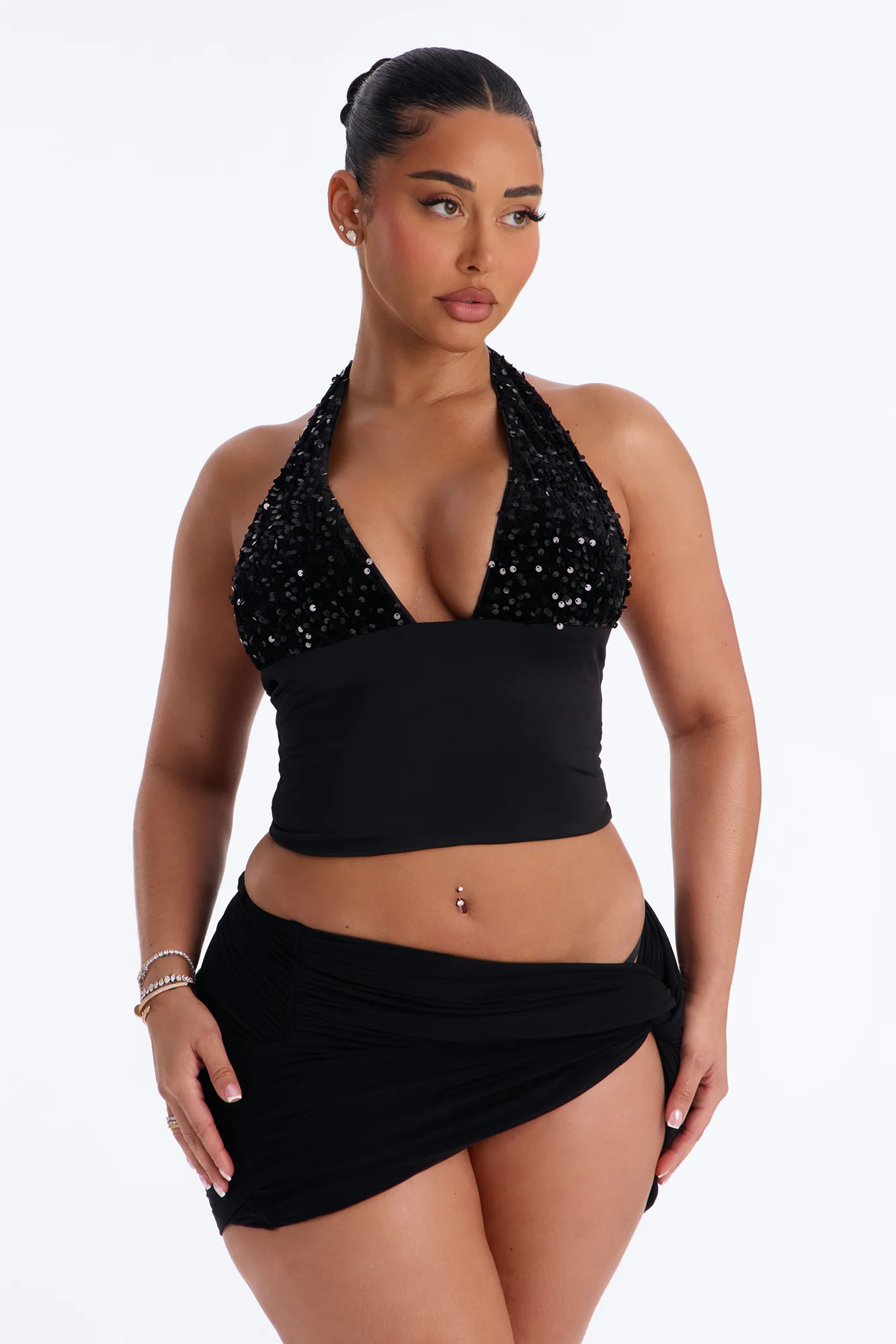Merida Sequin Halter Top - Black