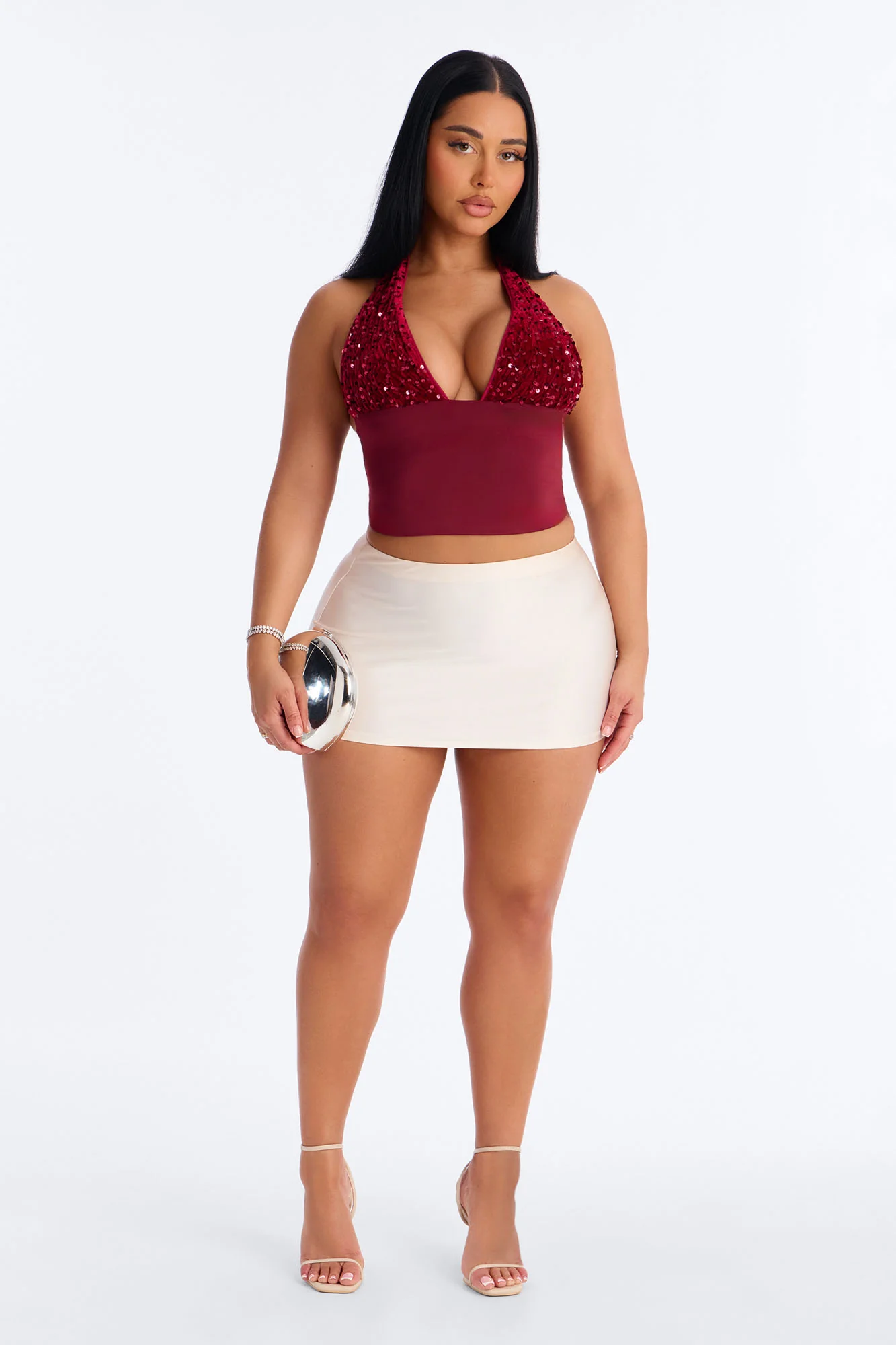 Merida Sequin Halter Top - Burgundy - Image 2