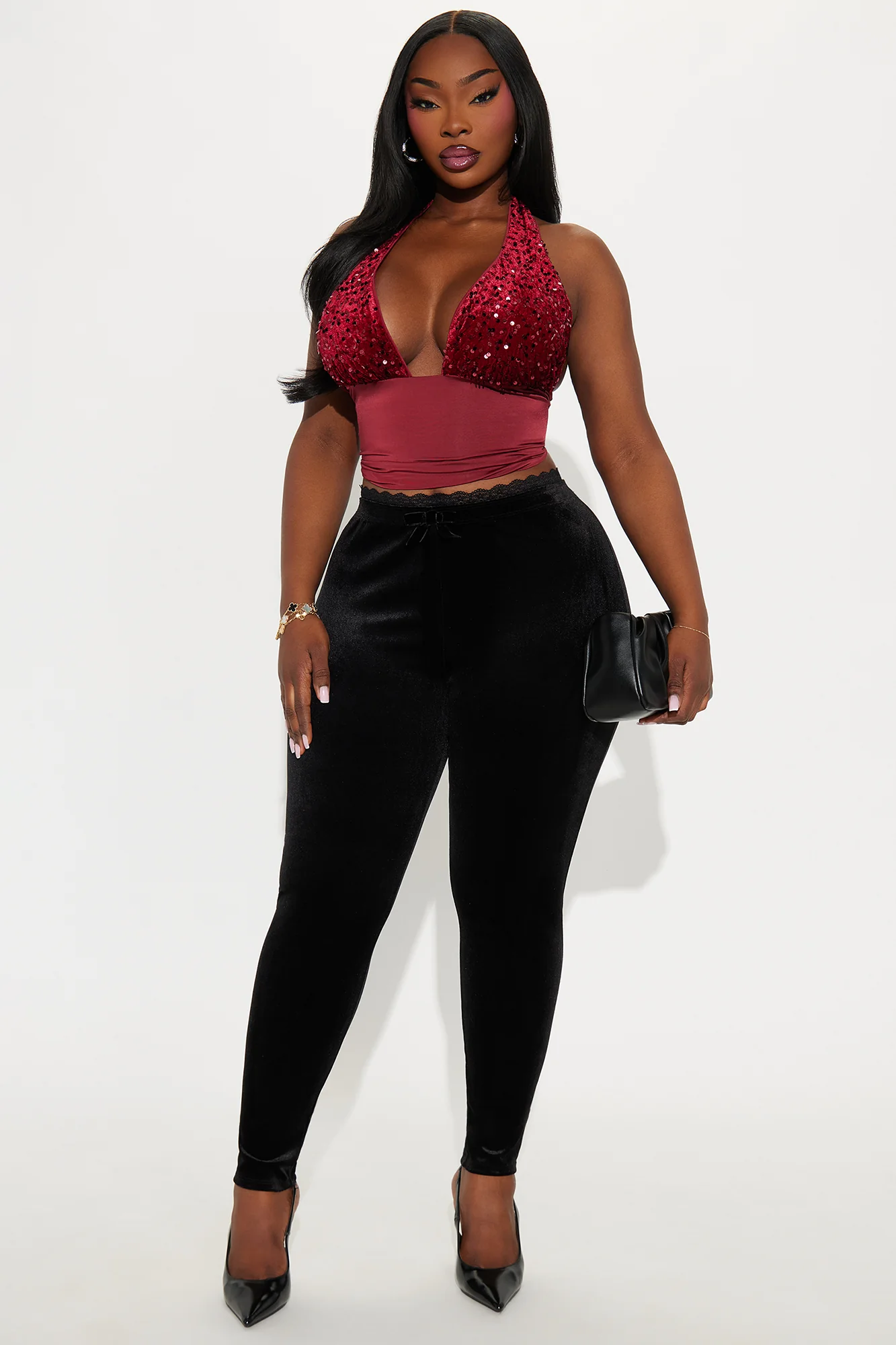 Merida Sequin Halter Top - Burgundy - Image 6
